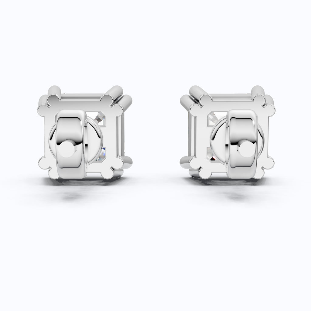 Asscher Cut Stud Earrings in 14k Solid Gold or Sterling Silver Minimalist Studs, Gift for Wife, Handmade Bridal Jewelry