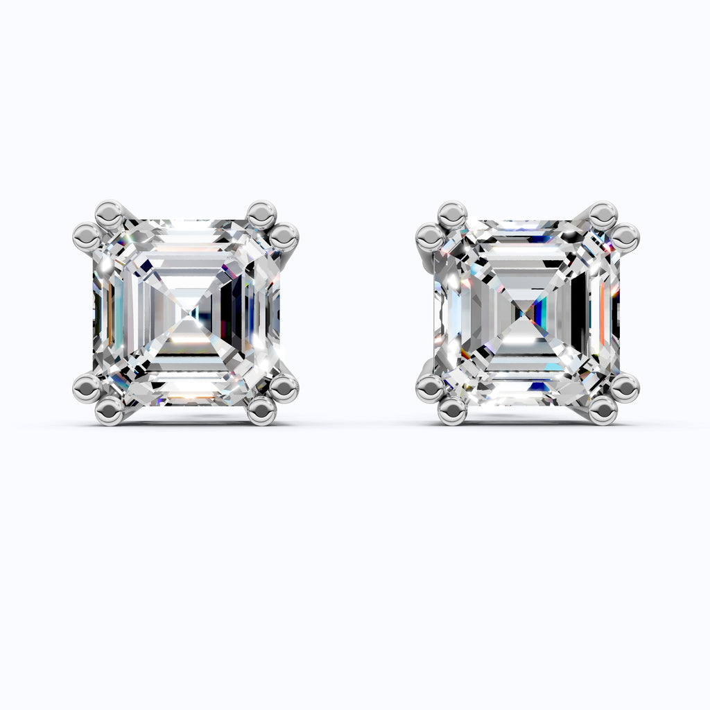 Asscher Cut Stud Earrings in 14k Solid Gold or Sterling Silver Minimalist Studs, Gift for Wife, Handmade Bridal Jewelry