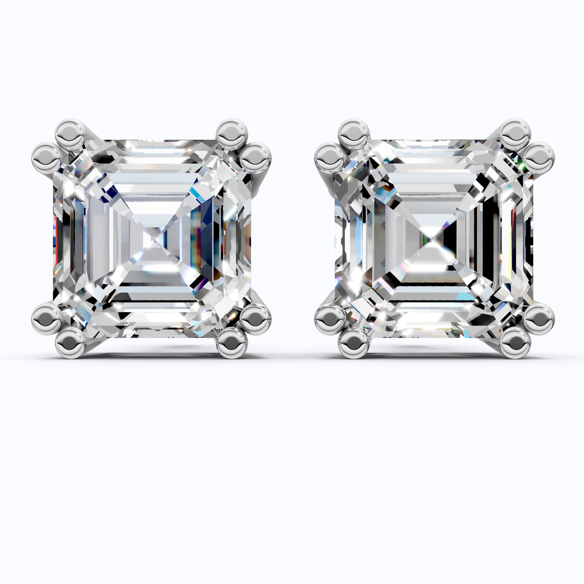 Double Prong Solitaire Minimalist Stud Earrings in 14k Solid Gold, 2.50 TCW Asscher Cut Lab Grown Diamonds, Gift for Wife, Handmade Bridal Jewelry