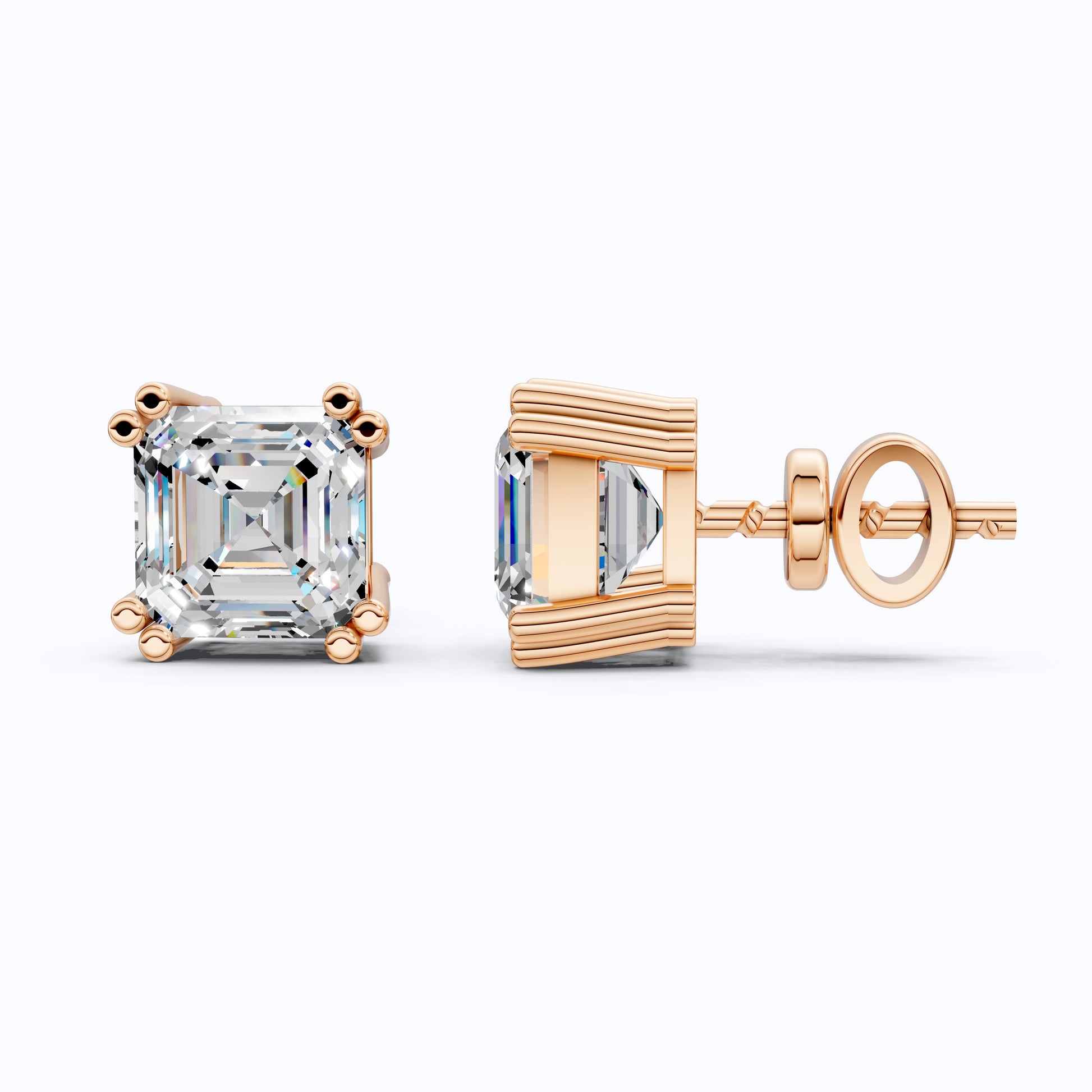 Asscher Cut Stud Earrings in 14k Solid Gold or Sterling Silver Minimalist Studs, Gift for Wife, Handmade Bridal Jewelry