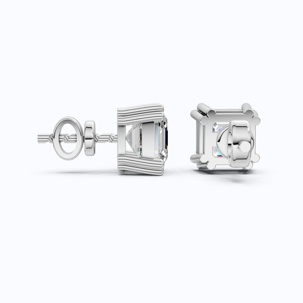 Asscher Cut Stud Earrings in 14k Solid Gold or Sterling Silver Minimalist Studs, Gift for Wife, Handmade Bridal Jewelry