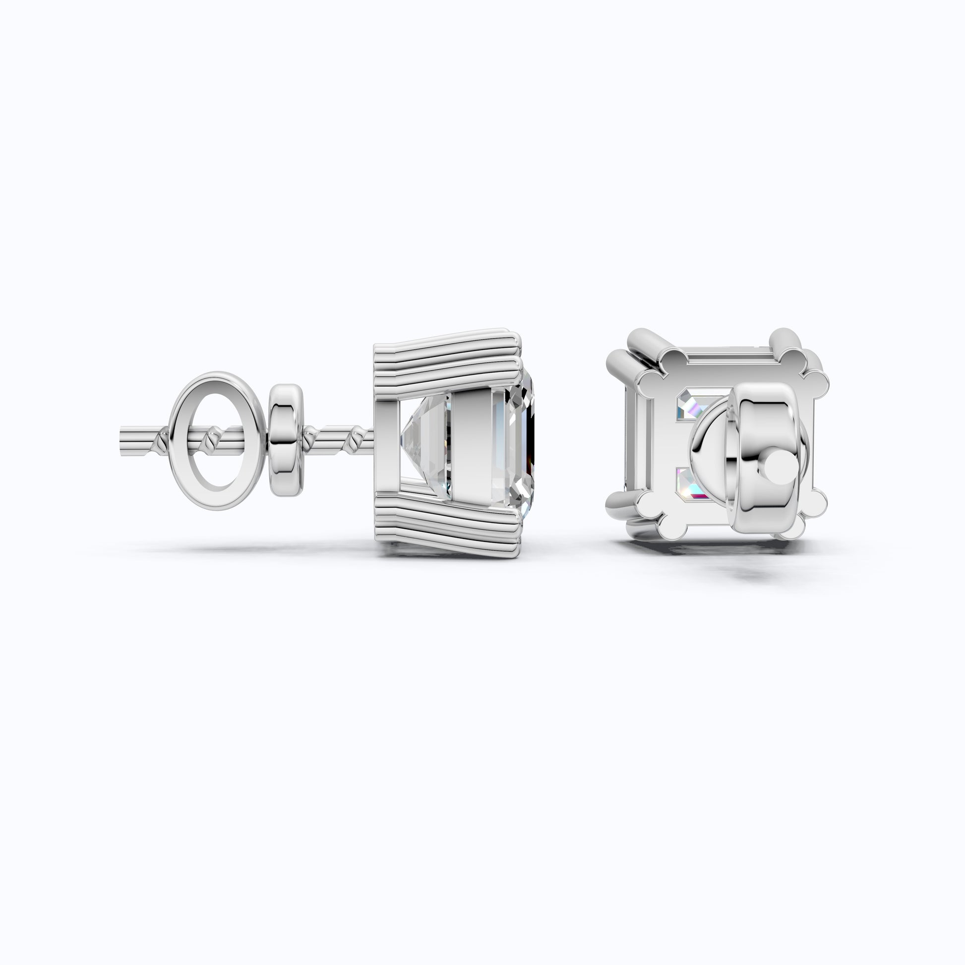 Asscher Cut Stud Earrings in 14k Solid Gold or Sterling Silver Minimalist Studs, Gift for Wife, Handmade Bridal Jewelry