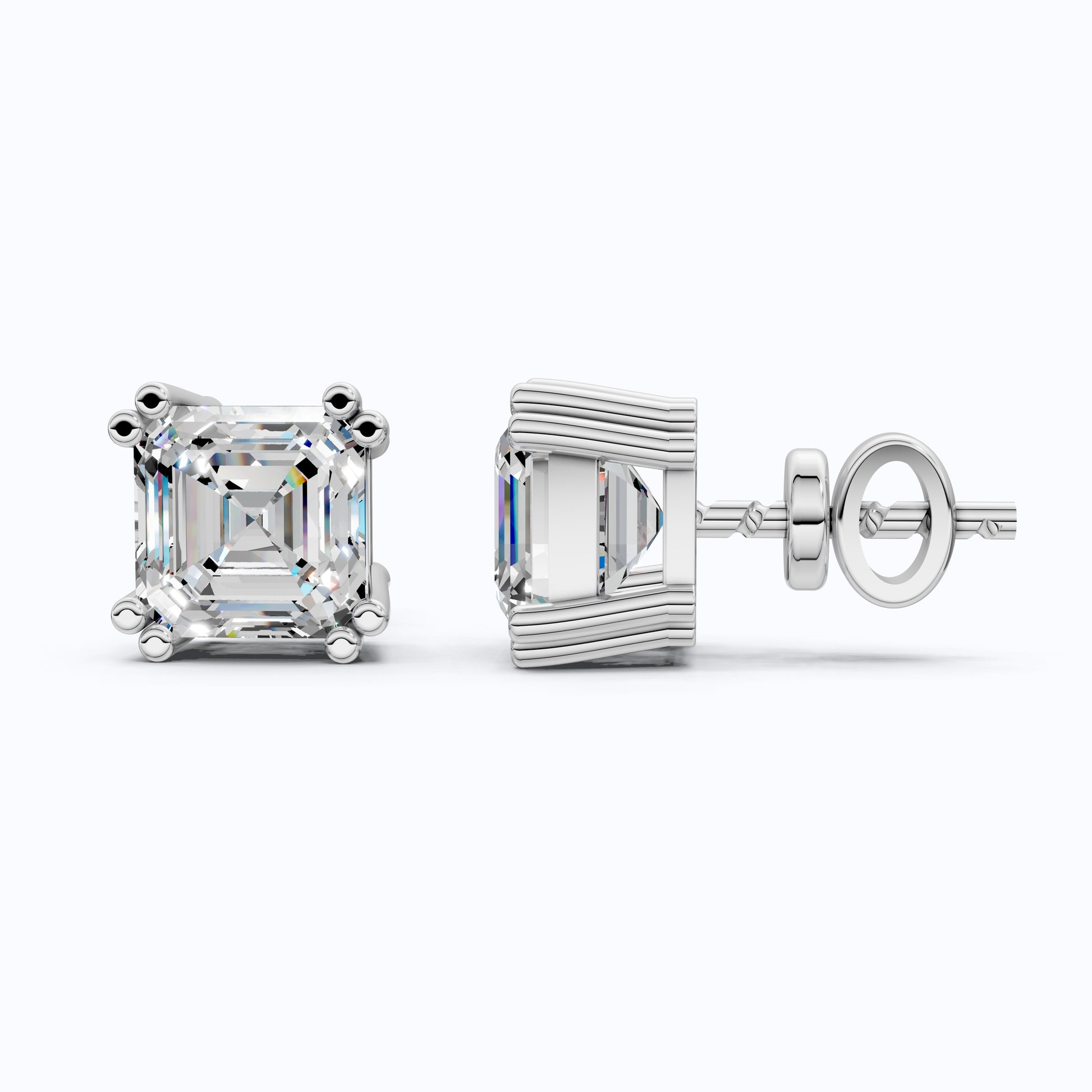 Asscher Cut Stud Earrings in 14k Solid Gold or Sterling Silver Minimalist Studs, Gift for Wife, Handmade Bridal Jewelry