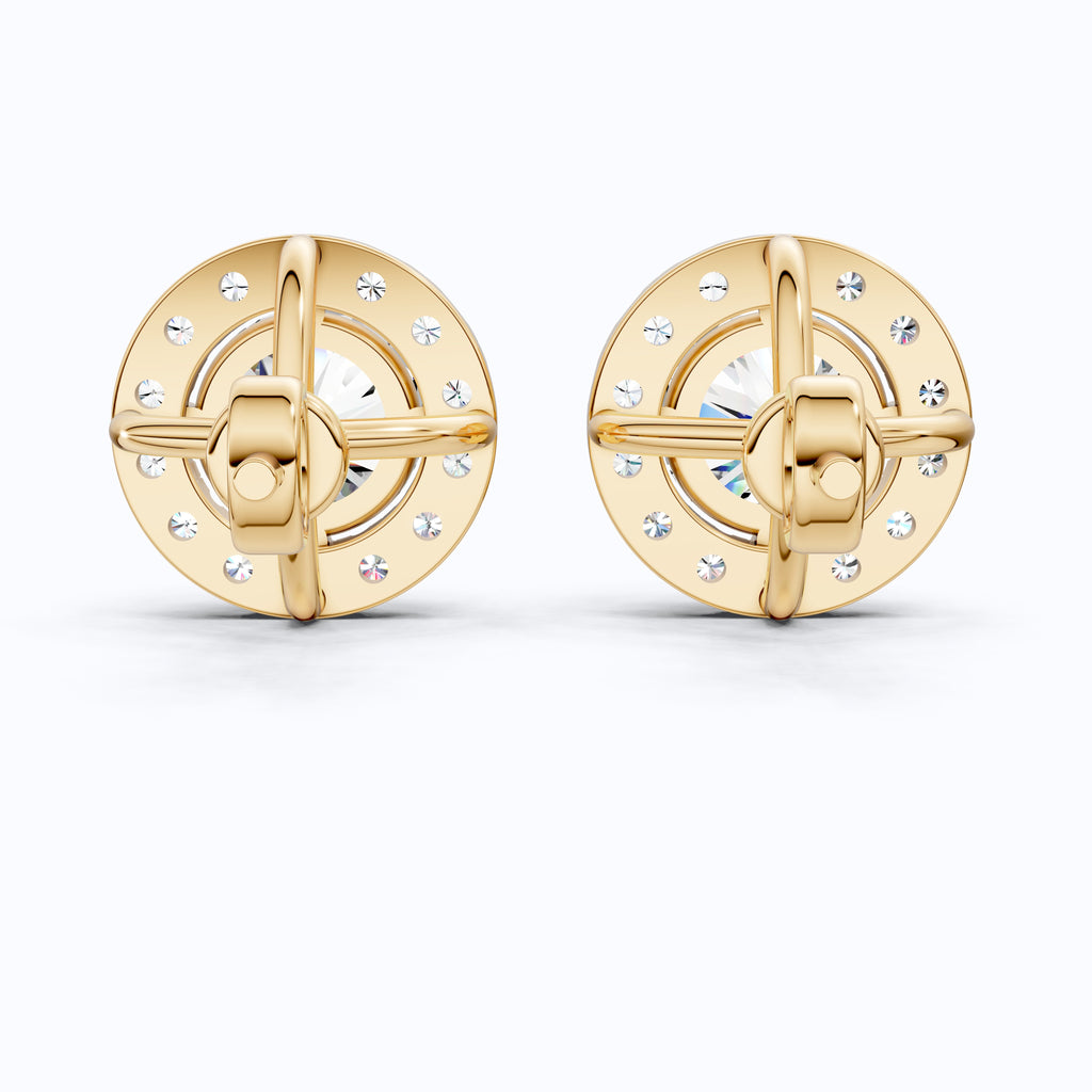 Luxury Halo Stud Wedding Earrings 14k Solid Gold, 2.00 TCW Round Cut Lab Created Diamonds, Bridal Fine Jewelry, Anniversary Gift for Her