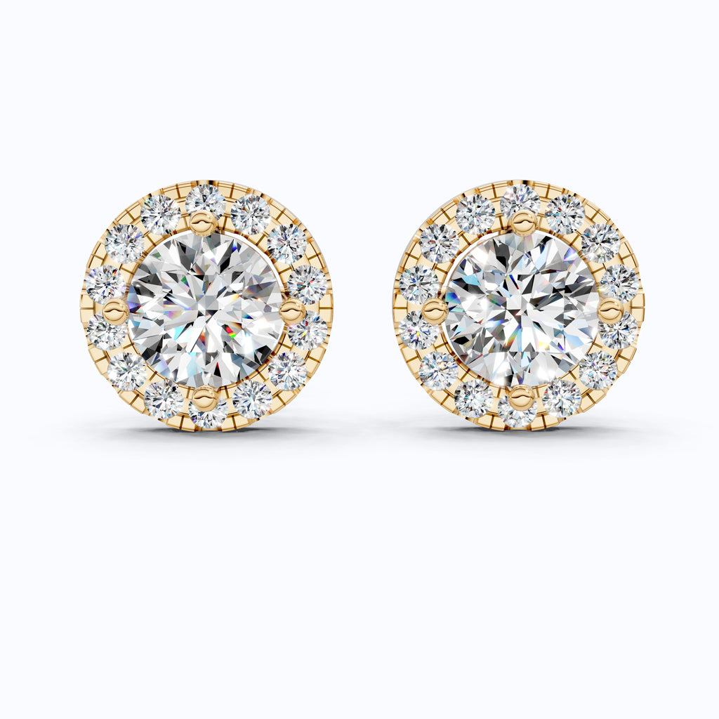 Luxury Halo Stud Wedding Earrings 14k Solid Gold, 2.00 TCW Round Cut Lab Created Diamonds, Bridal Fine Jewelry, Anniversary Gift for Her