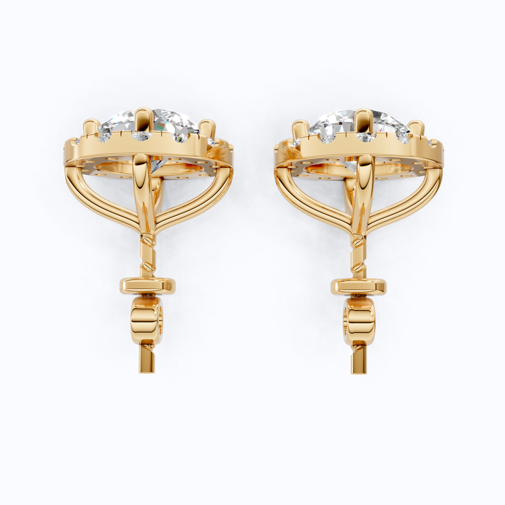 Luxury Halo Stud Wedding Earrings 14k Solid Gold, 2.00 TCW Round Cut Lab Created Diamonds, Bridal Fine Jewelry, Anniversary Gift for Her