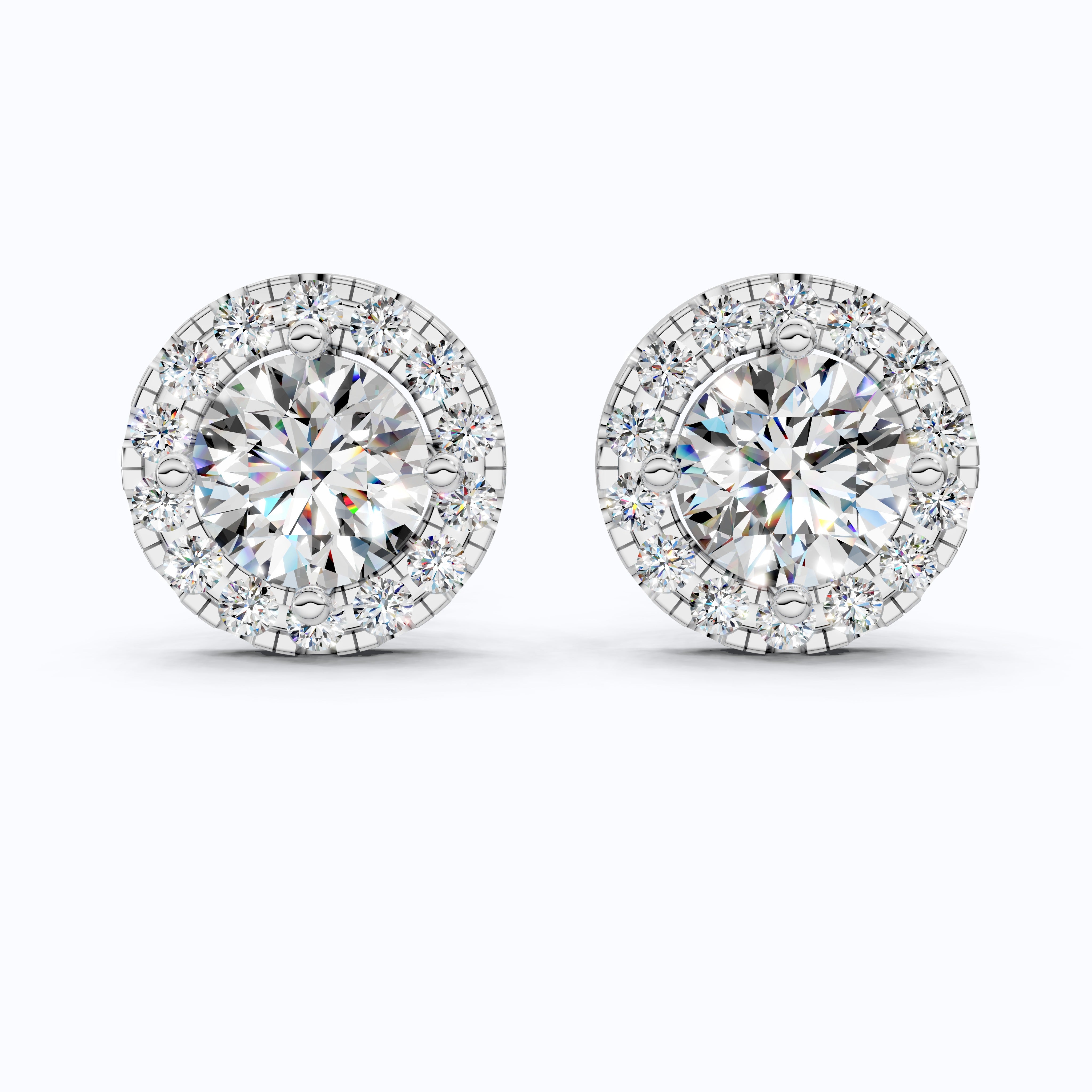 Luxury Halo Stud Wedding Earrings 14k Solid Gold, 2.00 TCW Round Cut Lab Created Diamonds, Bridal Fine Jewelry, Anniversary Gift for Her