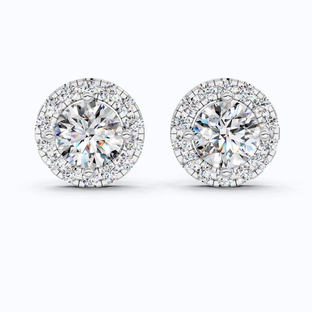 Luxury Halo Stud Wedding Earrings 14k Solid Gold, 2.00 TCW Round Cut Lab Created Diamonds, Bridal Fine Jewelry, Anniversary Gift for Her