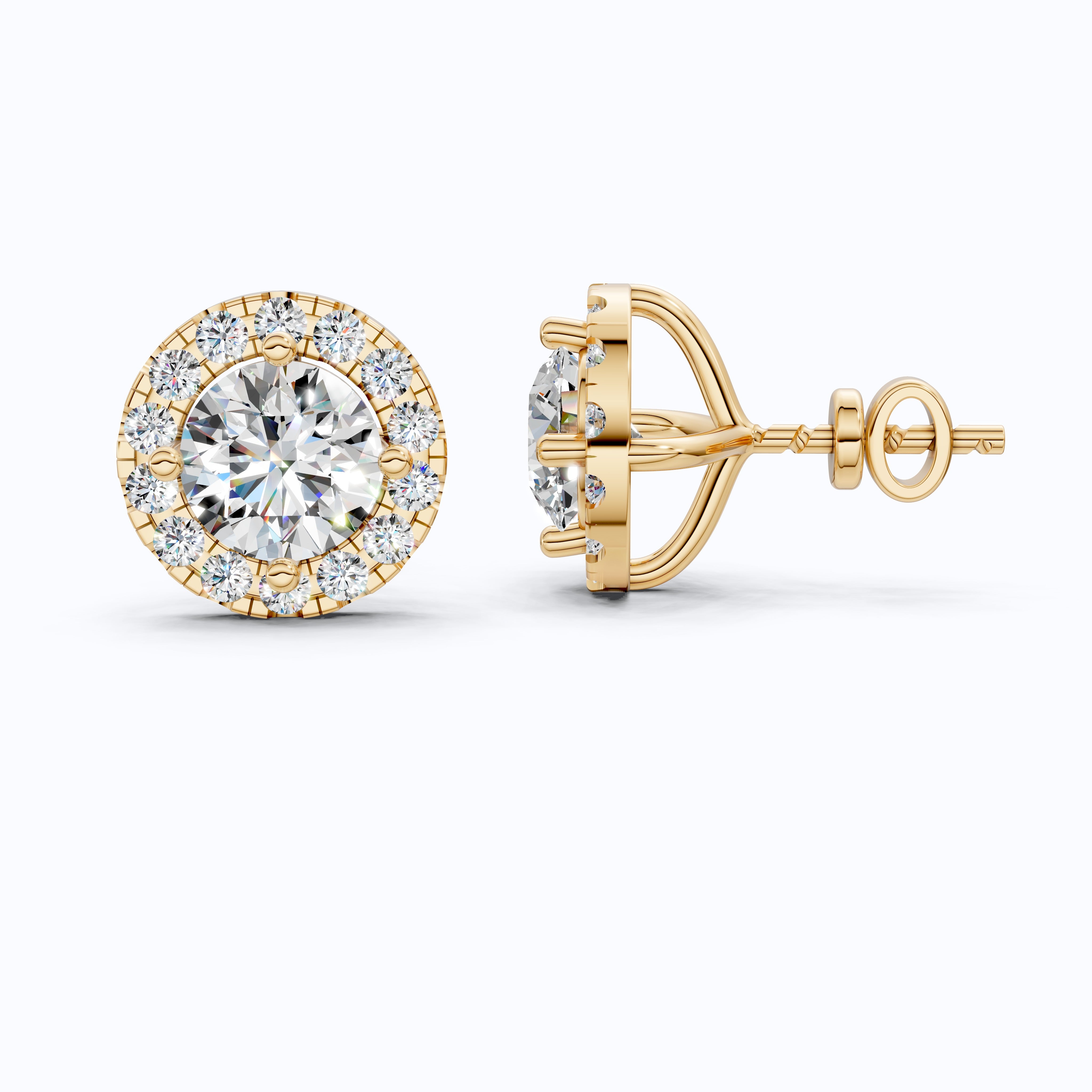 Luxury Halo Stud Wedding Earrings 14k Solid Gold, 2.00 TCW Round Cut Lab Created Diamonds, Bridal Fine Jewelry, Anniversary Gift for Her