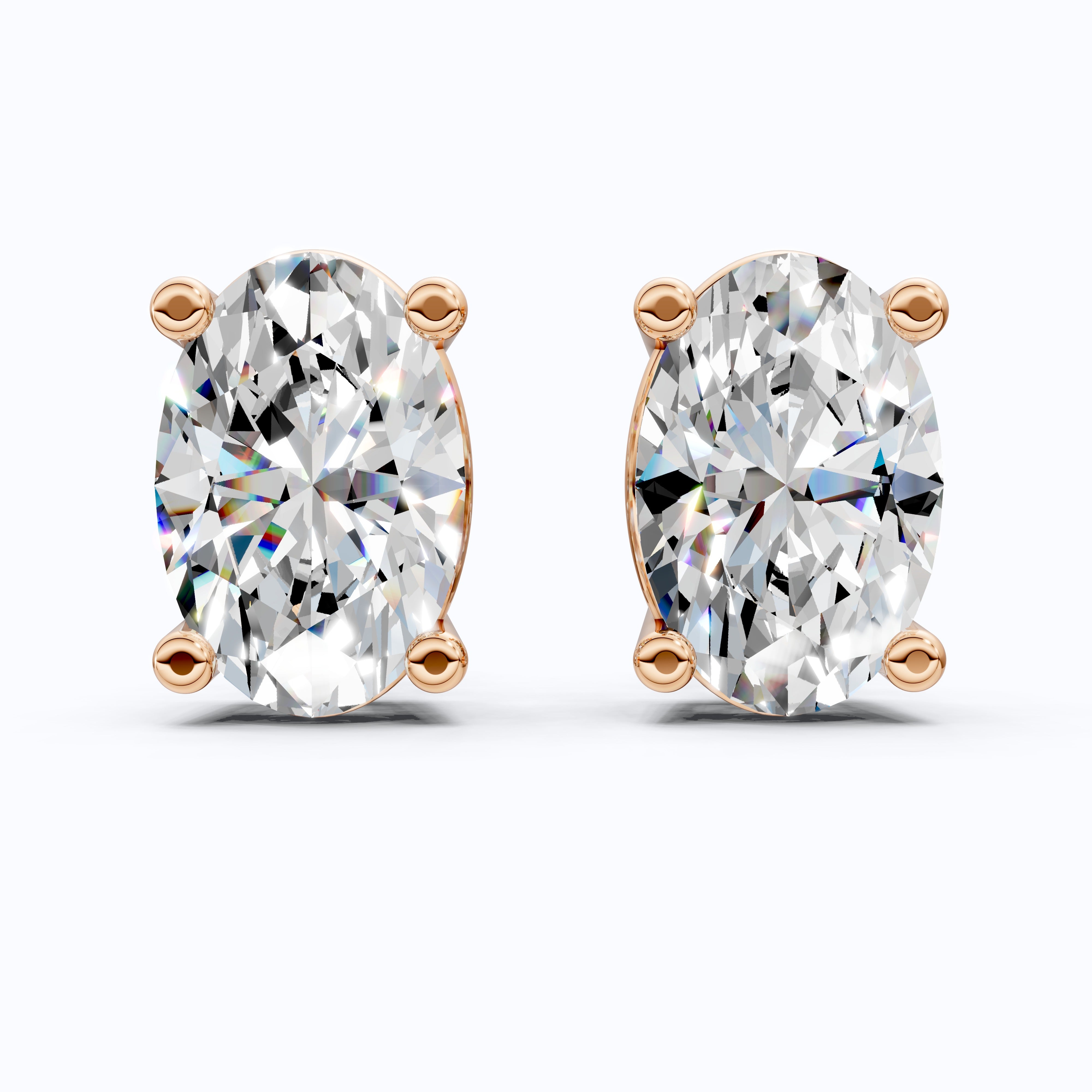 Solitaire Oval Lab Diamond Stud Earrings 14K White Gold, Handmade Jewelry for Her
