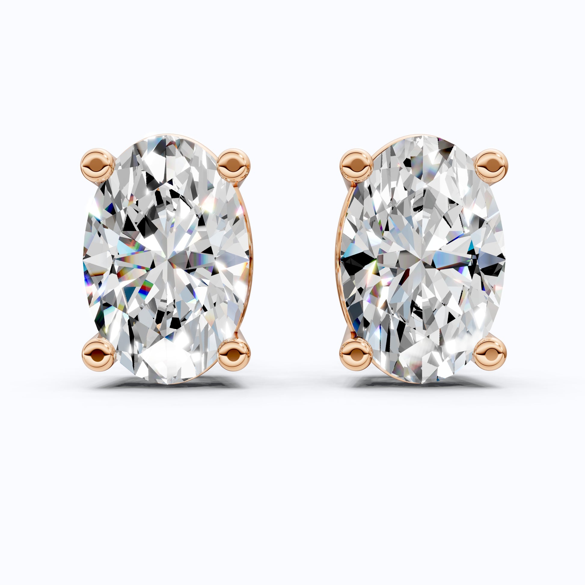 Solitaire Oval Lab Diamond Stud Earrings 14K White Gold, Handmade Jewelry for Her