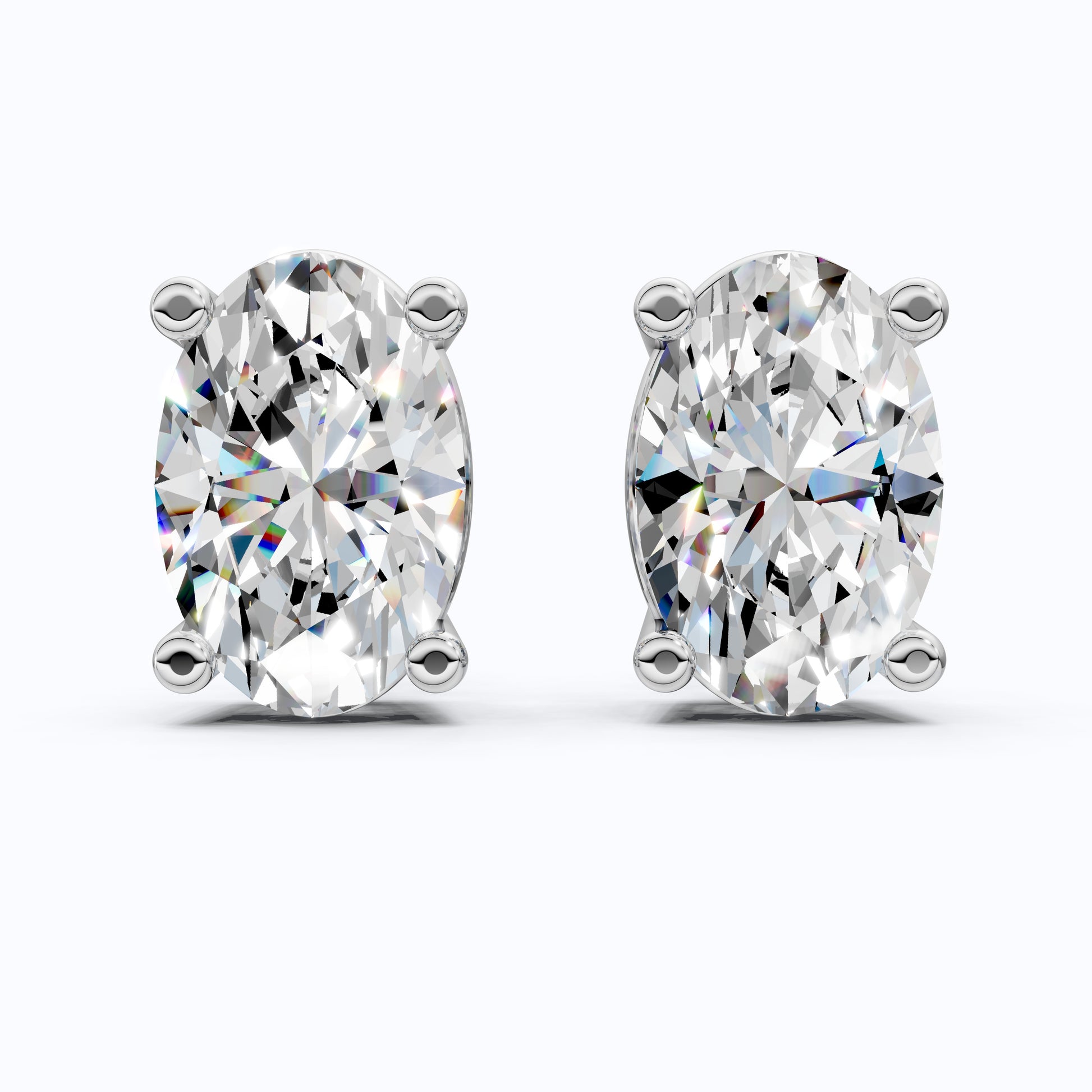 Solitaire Oval Lab Diamond Stud Earrings 14K White Gold, Handmade Jewelry for Her