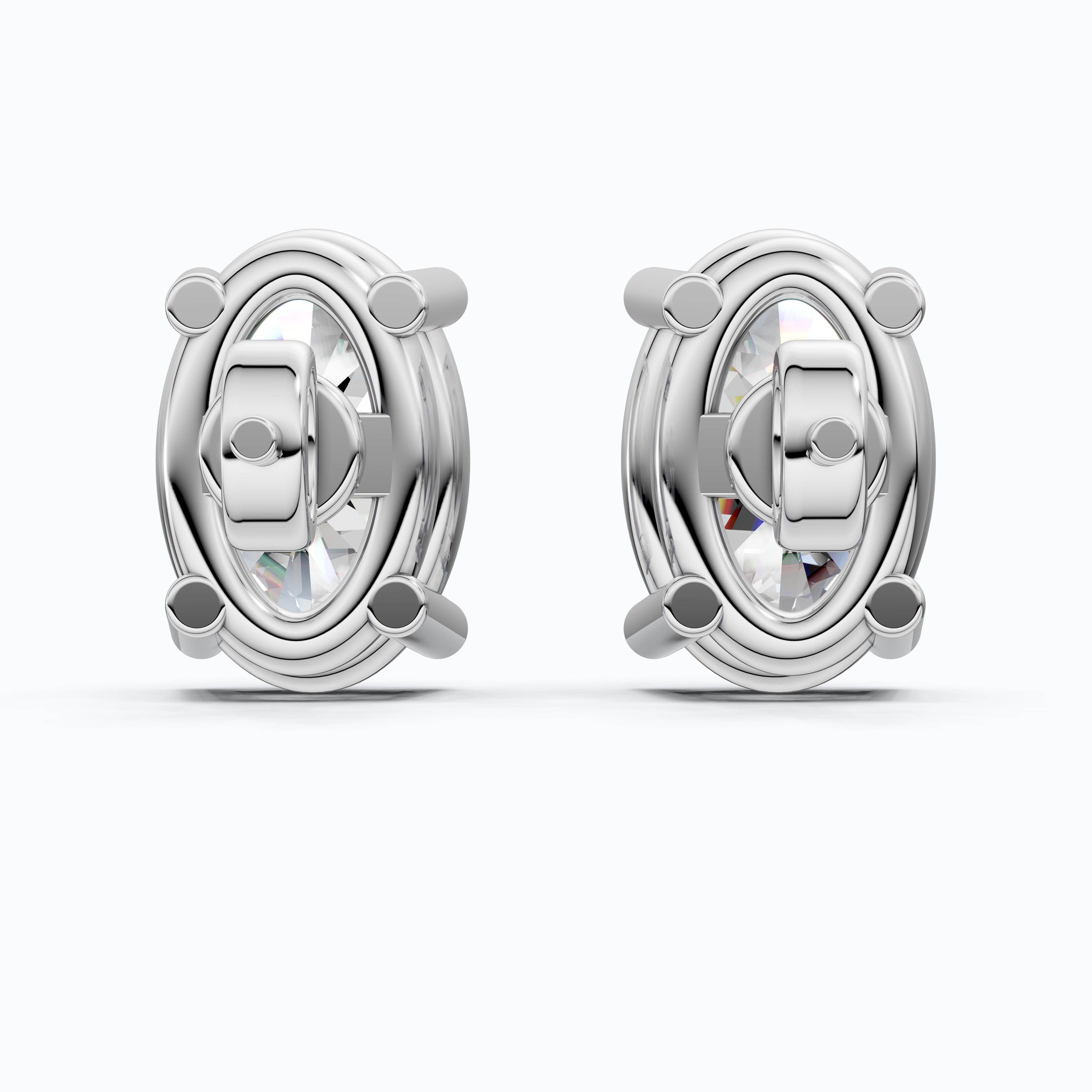 Solitaire Oval Lab Diamond Stud Earrings 14K White Gold, Handmade Jewelry for Her