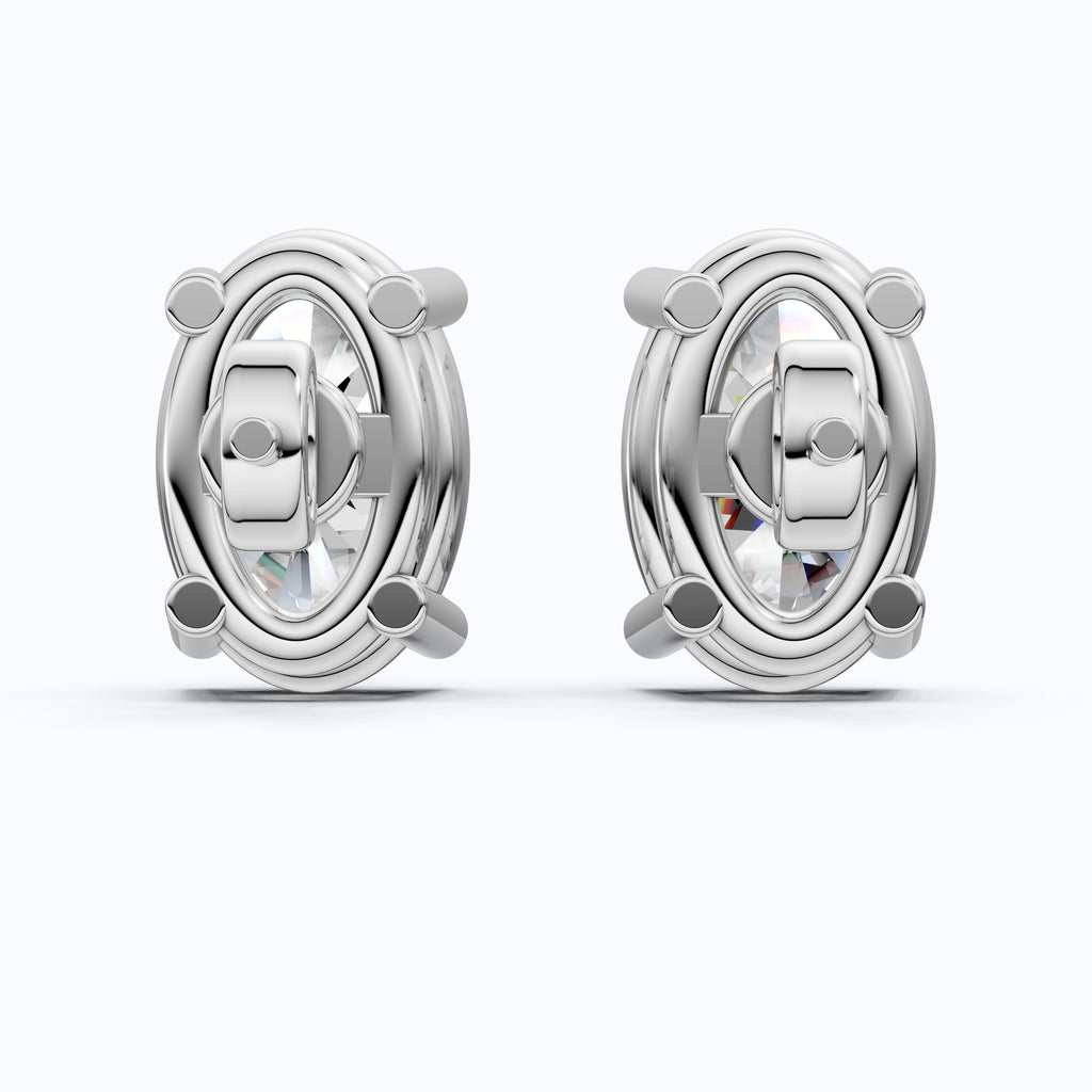 Solitaire Oval Lab Diamond Stud Earrings 14K White Gold, Handmade Jewelry for Her