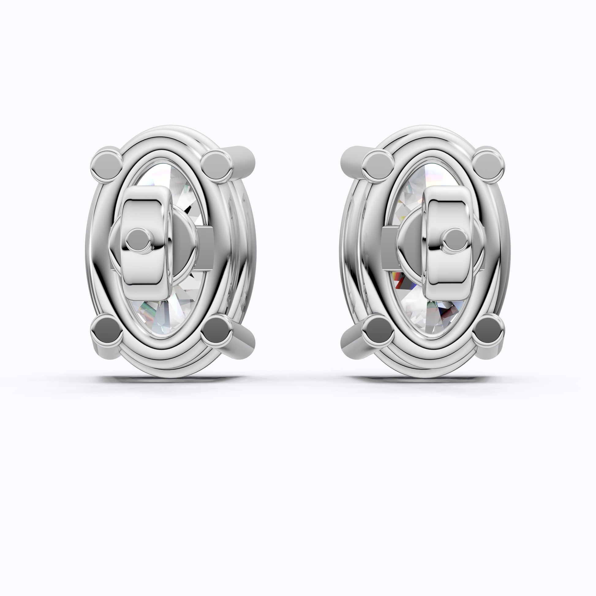 Solitaire Oval Lab Diamond Stud Earrings 14K White Gold, Handmade Jewelry for Her