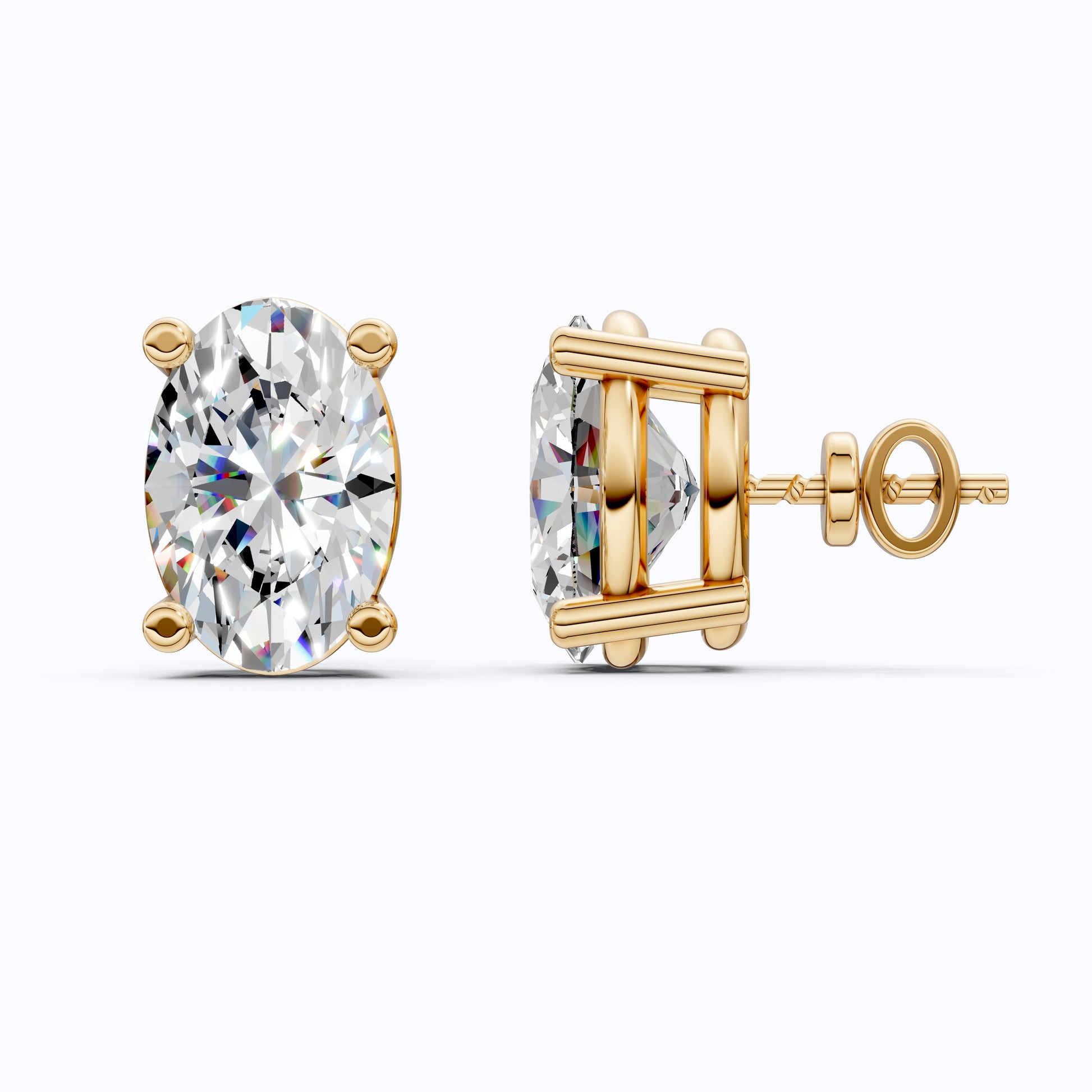 Solitaire Oval Lab Diamond Stud Earrings 14K White Gold, Handmade Jewelry for Her
