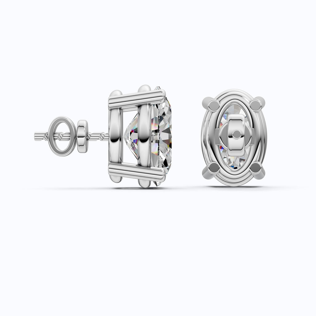 Solitaire Oval Lab Diamond Stud Earrings 14K White Gold, Handmade Jewelry for Her