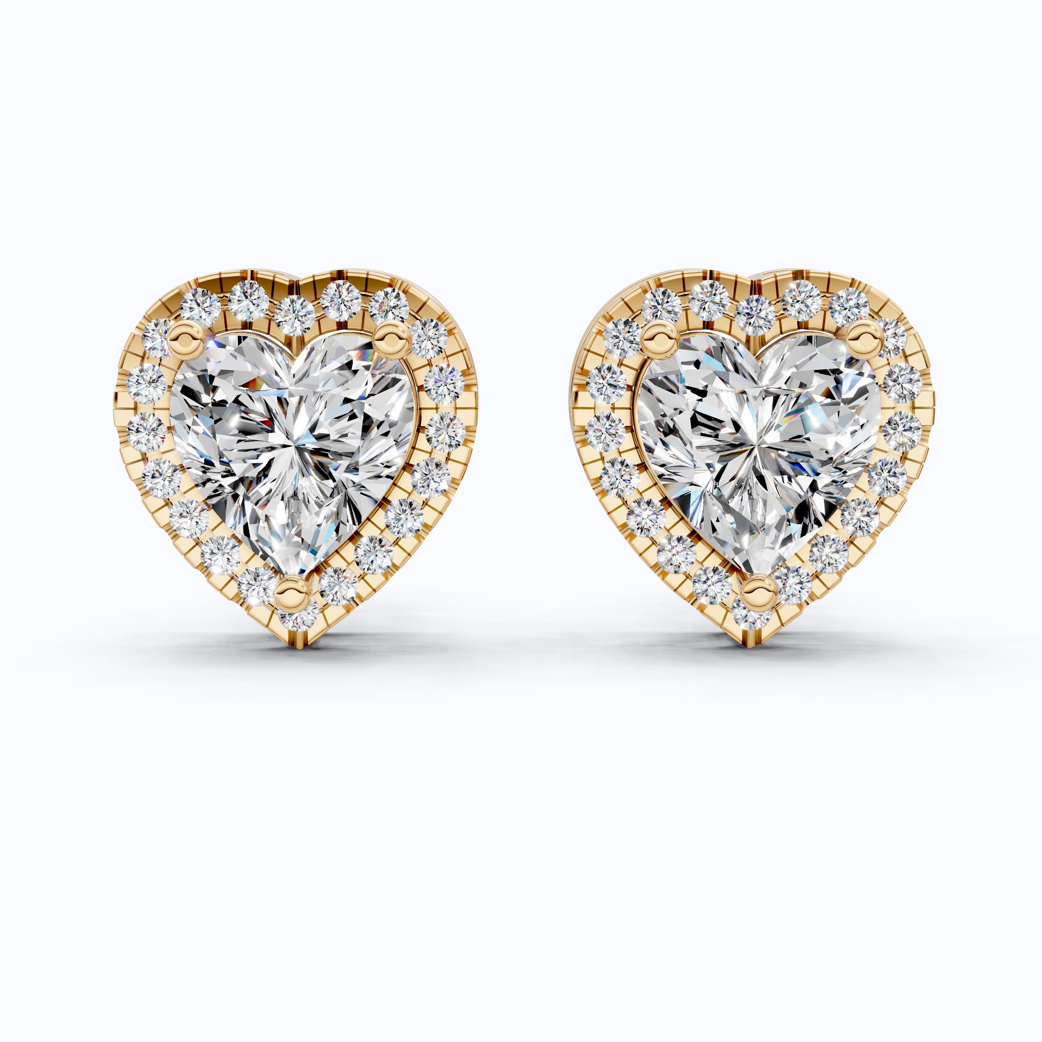 2.00 TCW Heart Cut Lab Grown Diamond Halo Stud Earrings in 14K Solid Gold, Bridal Jewelry, Everyday Gift for Her, Valentine Gift