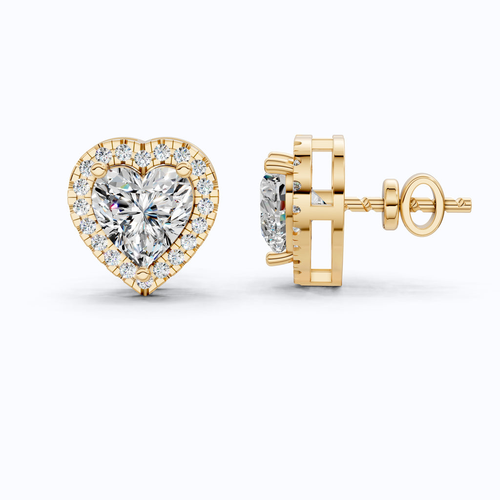 2.00 TCW Heart Cut Lab Grown Diamond Halo Stud Earrings in 14K Solid Gold, Bridal Jewelry, Everyday Gift for Her, Valentine Gift