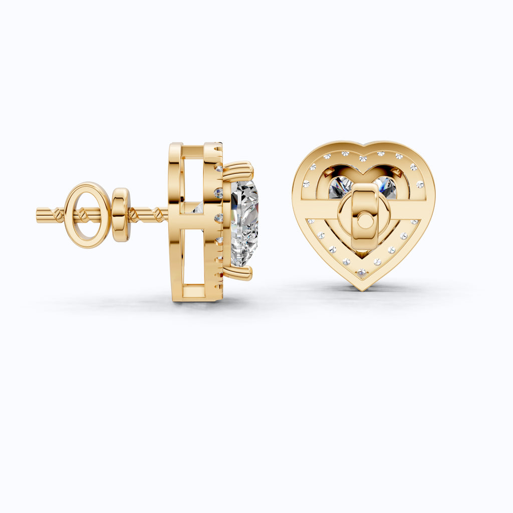 2.00 TCW Heart Cut Lab Grown Diamond Halo Stud Earrings in 14K Solid Gold, Bridal Jewelry, Everyday Gift for Her, Valentine Gift