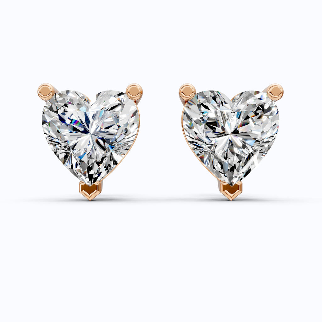 Elegant Heart Solitaire Stud Earrings in Lab Diamond – Solid Gold Wedding Jewelry, Gift for Women, Handmade Stud Jewelry