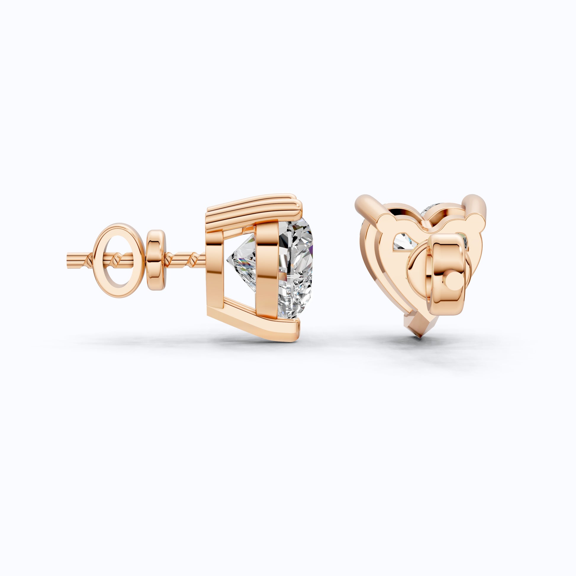Elegant Heart Solitaire Stud Earrings in Lab Diamond – Solid Gold Wedding Jewelry, Gift for Women, Handmade Stud Jewelry