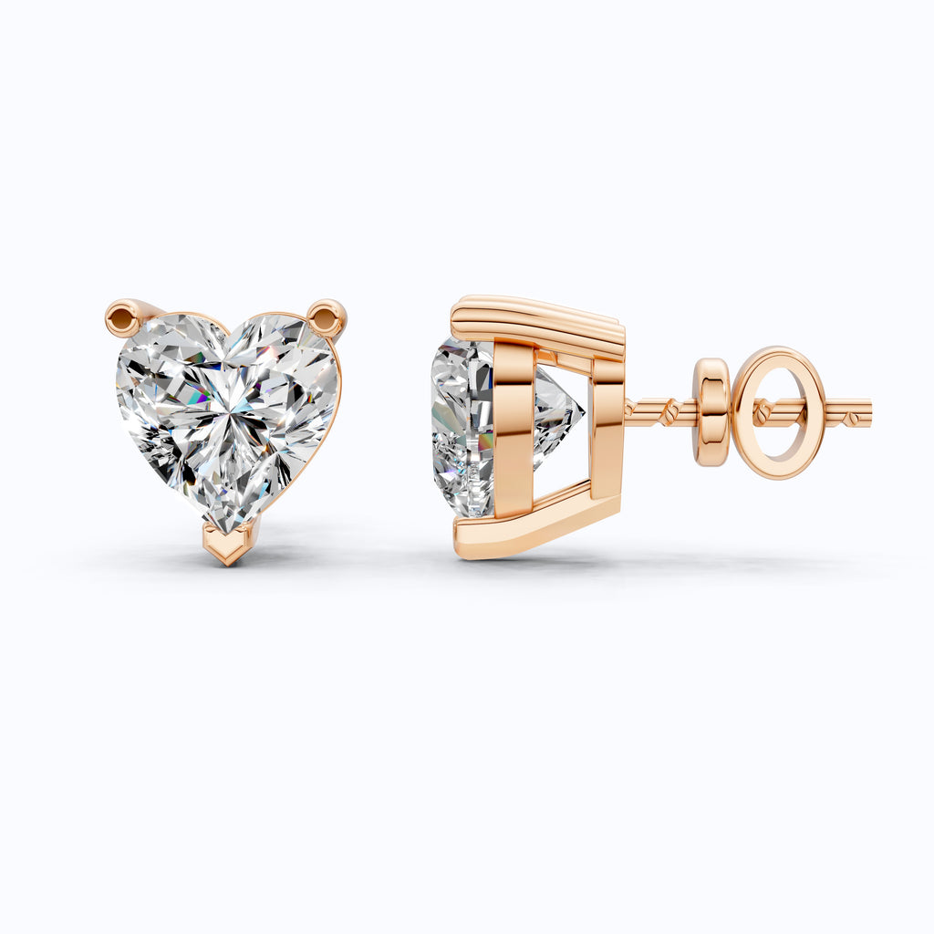 Elegant Heart Solitaire Stud Earrings in 14K Rose Gold, 2.50 TCW Heart Cut Lab Grown Diamonds,  Wedding Jewelry, Gift for Women, Handmade Stud Jewelry