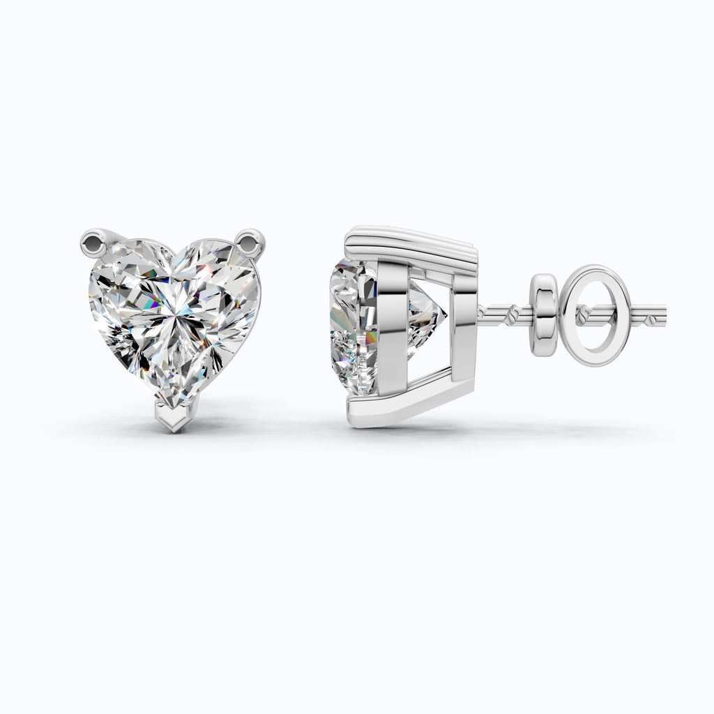 Elegant Heart Solitaire Stud Earrings in Lab Diamond – Solid Gold Wedding Jewelry, Gift for Women, Handmade Stud Jewelry