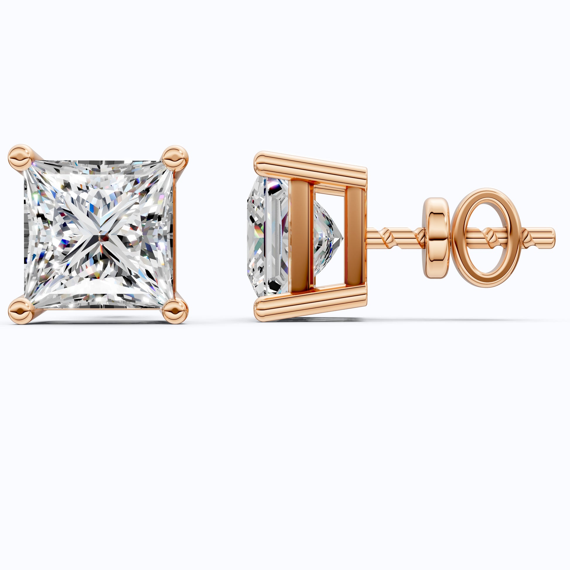Minimalist Solitaire Stud Earrings in 14K Solid Gold, 2.00 TCW Princess Cut Lab Grown Diamonds, Birthday Gift for Women/Men