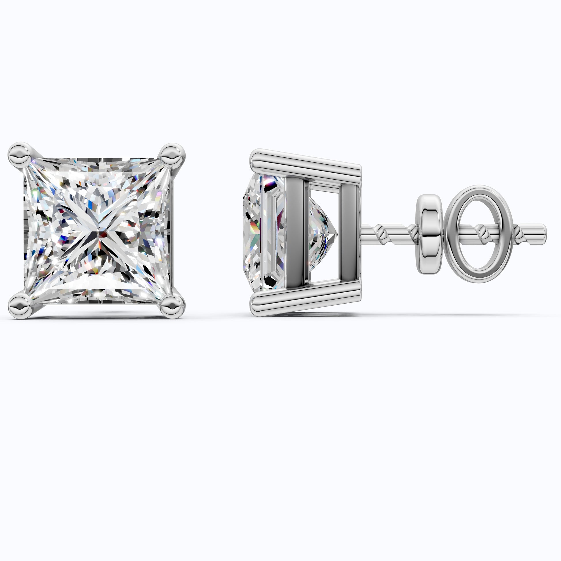 Minimalist Solitaire Stud Earrings in 14K Solid Gold, 2.00 TCW Princess Cut Lab Grown Diamonds, Birthday Gift for Women/Men