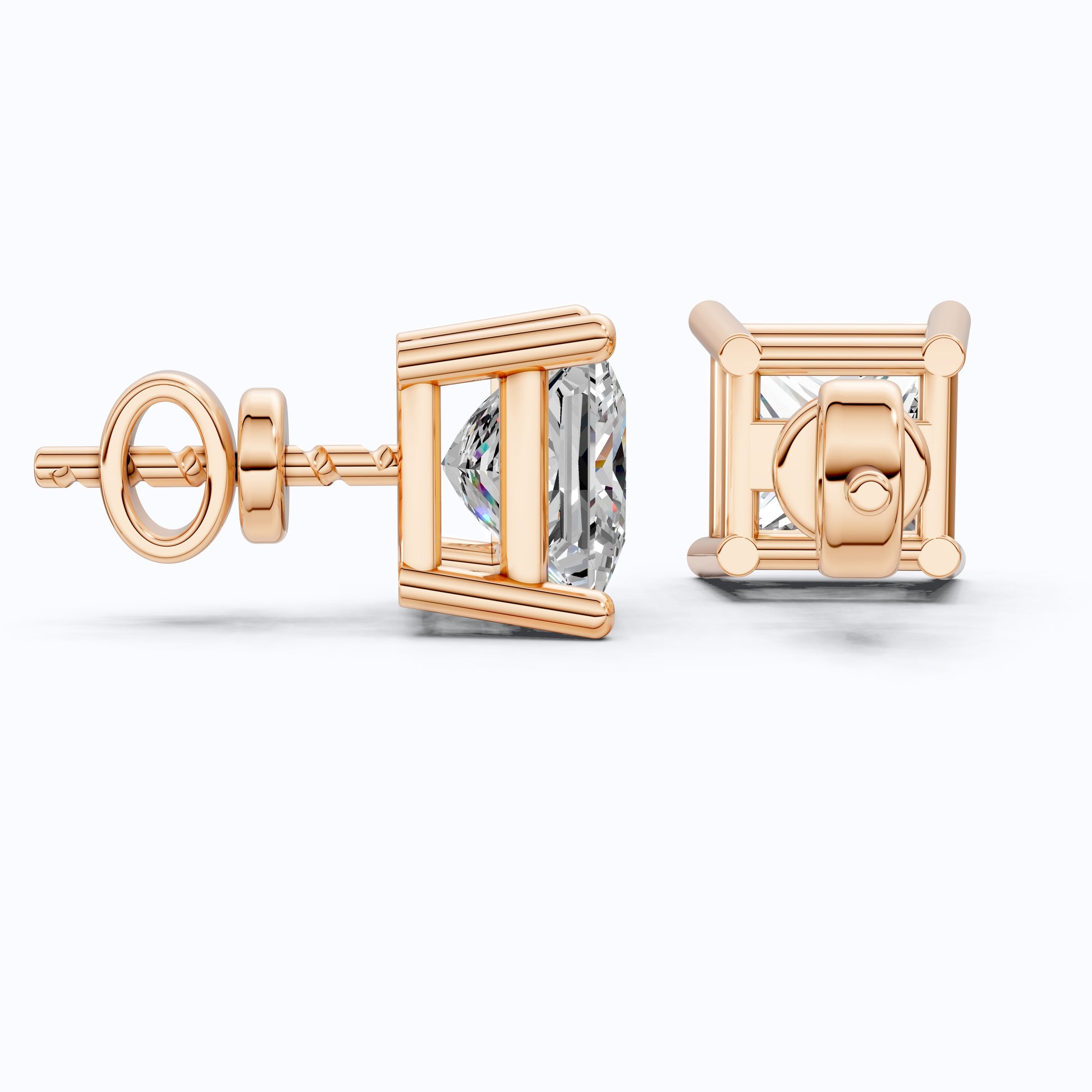 Minimalist Solitaire Stud Earrings in 14K Solid Gold, 2.00 TCW Princess Cut Lab Grown Diamonds, Birthday Gift for Women/Men