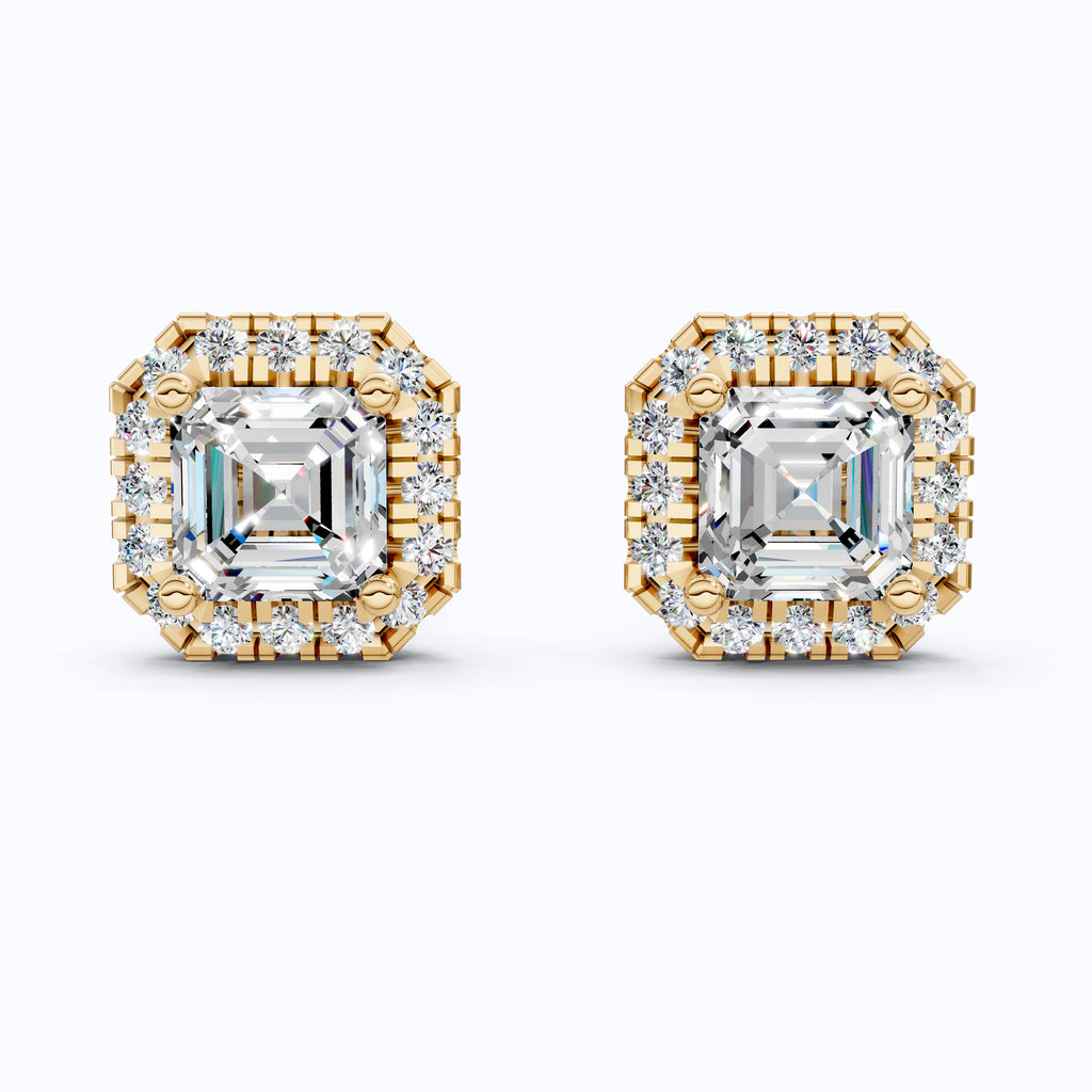 2.00 TCW Asscher Cut Lab Created Diamond Halo Stud Wedding Earrings, Square Earrings For Women, Everyday Jewelry