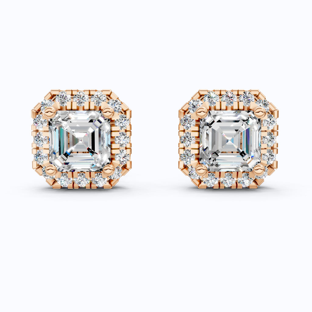 2.00 TCW Asscher Cut Lab Created Diamond Halo Stud Wedding Earrings, Square Earrings For Women, Everyday Jewelry