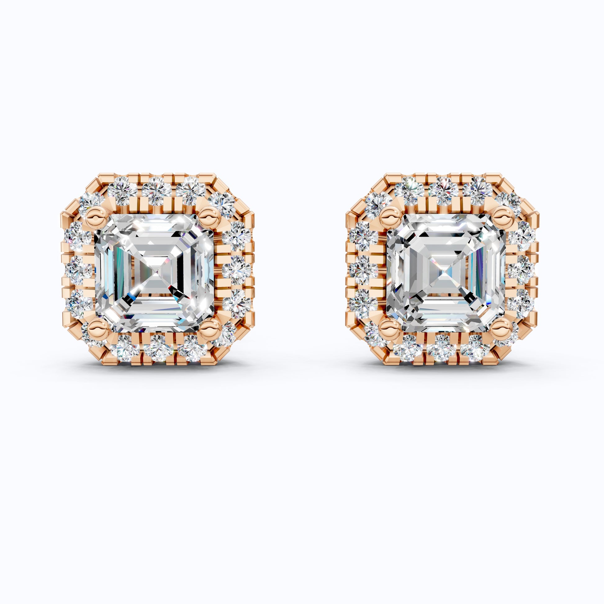2.00 TCW Asscher Cut Lab Created Diamond Halo Stud Wedding Earrings, Square Earrings For Women