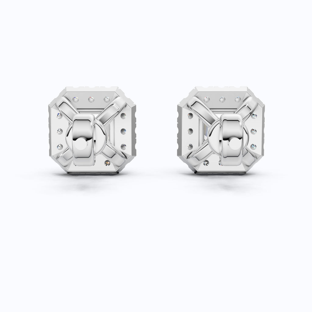 2.00 TCW Asscher Cut Lab Created Diamond Halo Stud Wedding Earrings, Square Earrings For Women, Everyday Jewelry