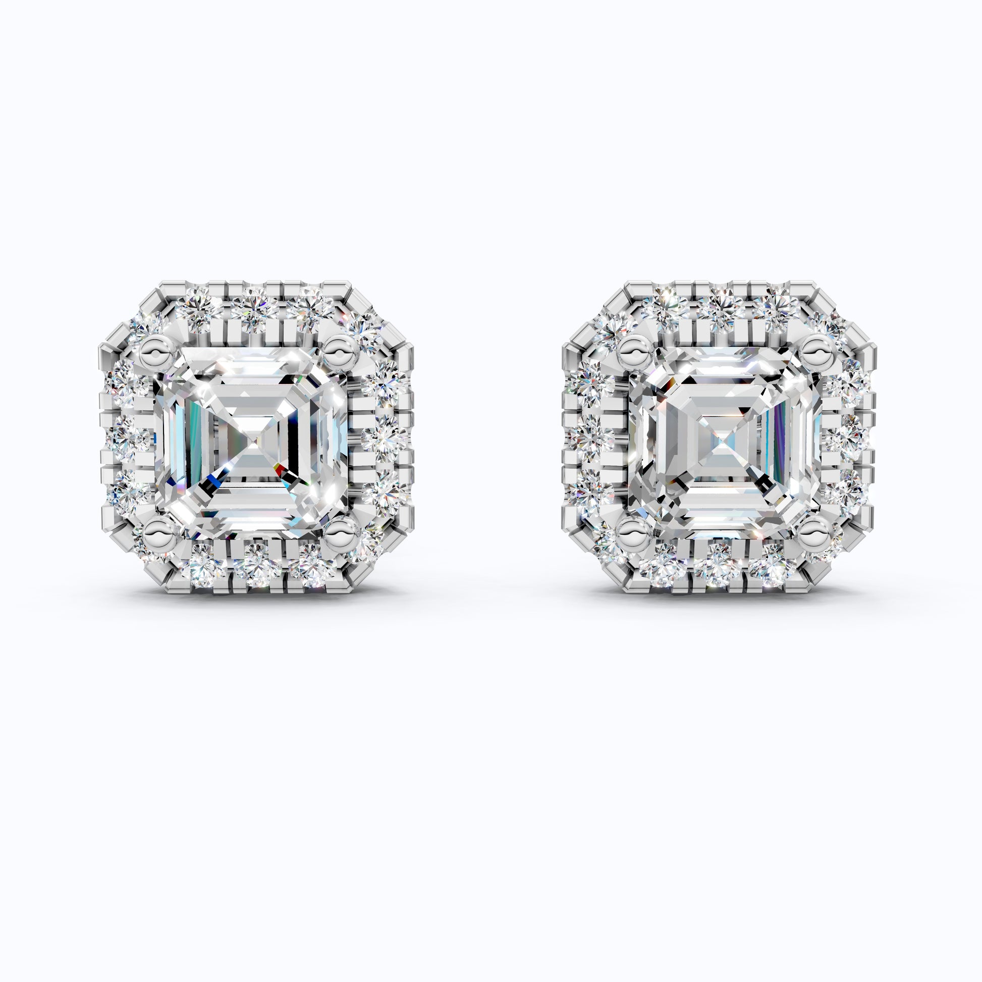 2.00 TCW Asscher Cut Lab Created Diamond Halo Stud Wedding Earrings, Square Earrings For Women