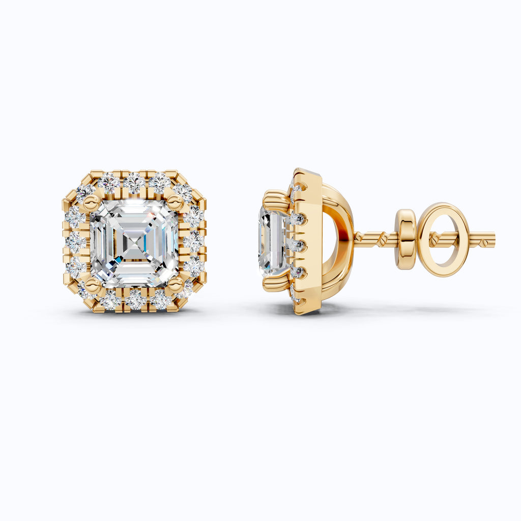 2.00 TCW Asscher Cut Lab Created Diamond Halo Stud Wedding Earrings, Square Earrings For Women, Everyday Jewelry