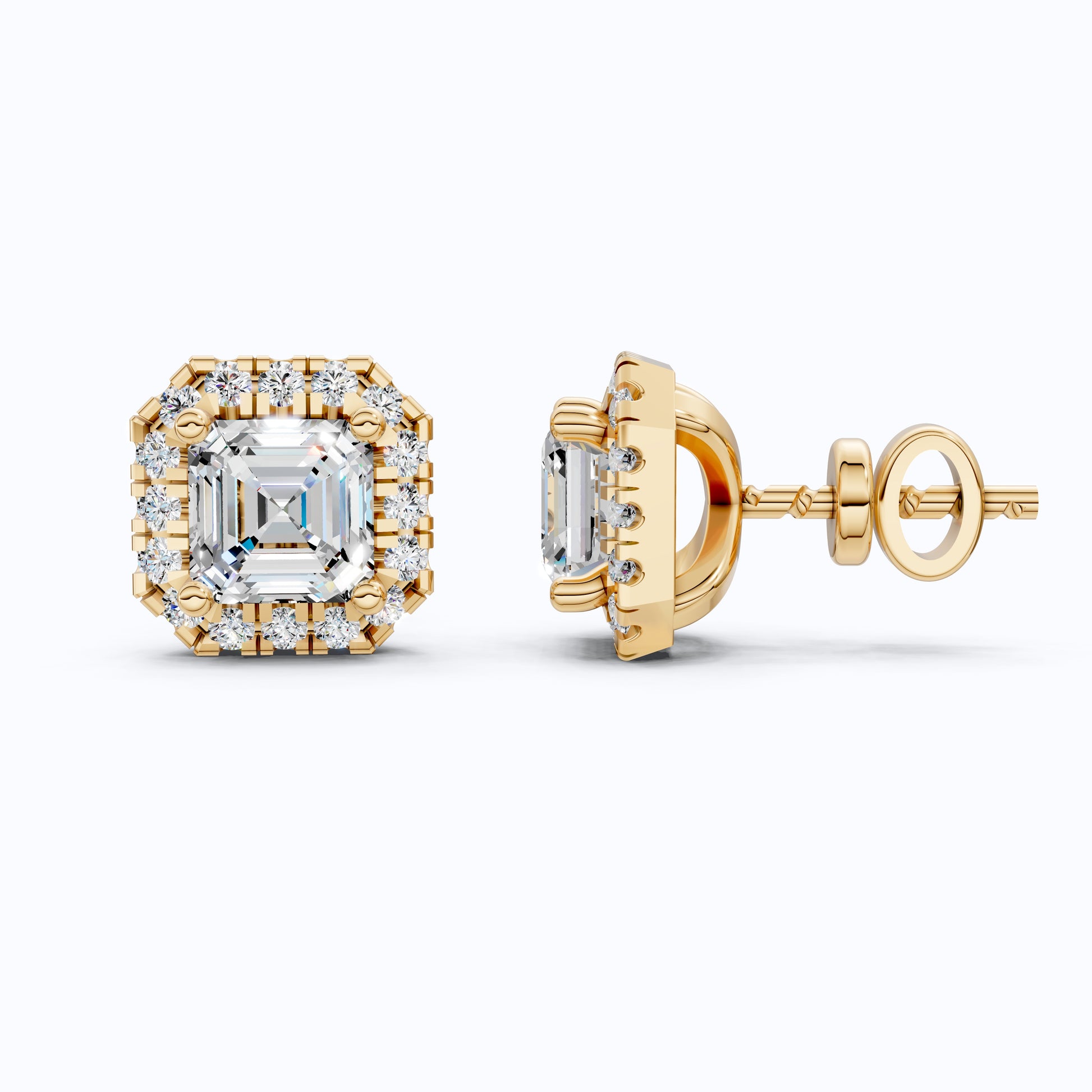 2.00 TCW Asscher Cut Lab Created Diamond Halo Stud Wedding Earrings, Square Earrings For Women