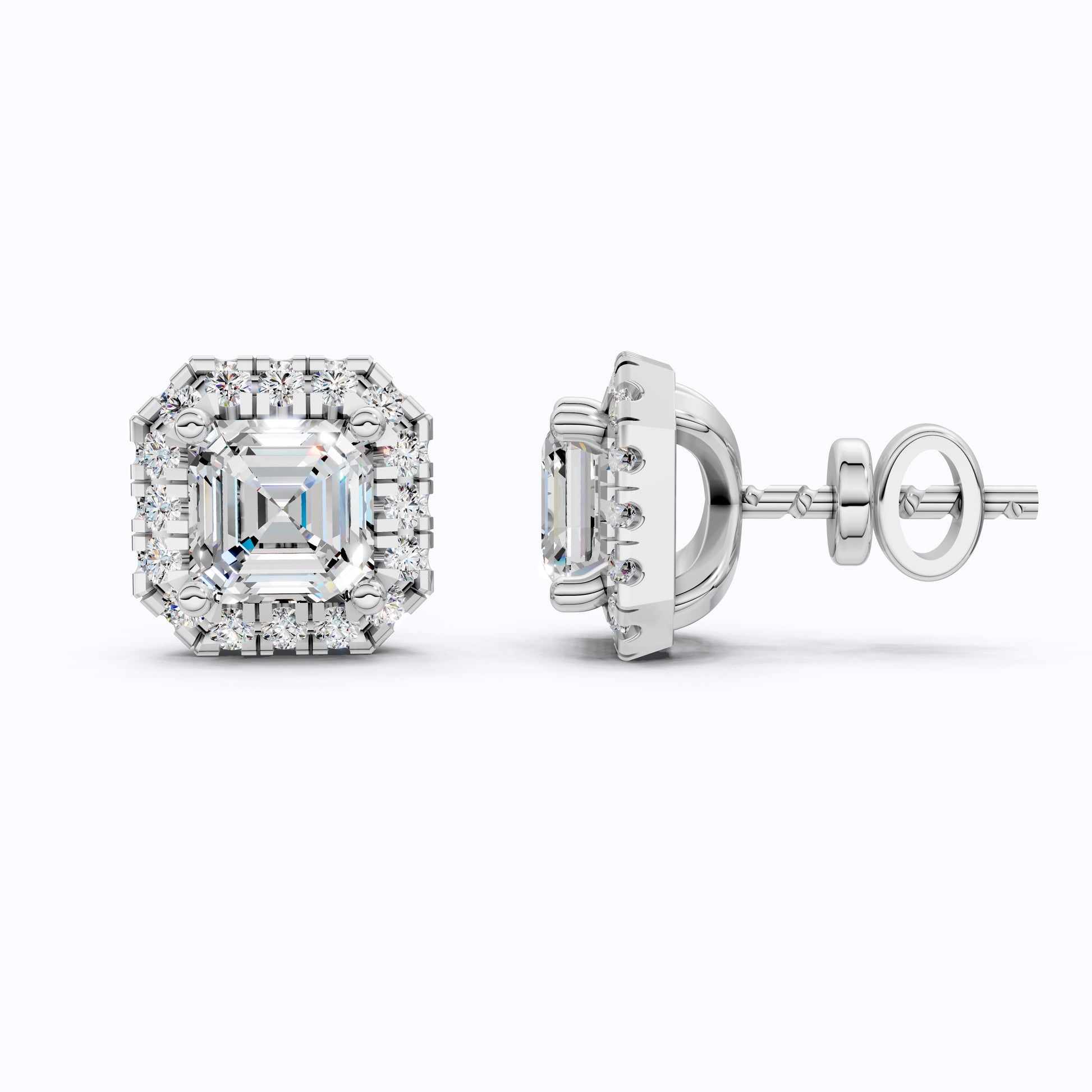 2.00 TCW Asscher Cut Lab Created Diamond Halo Stud Wedding Earrings, Square Earrings For Women