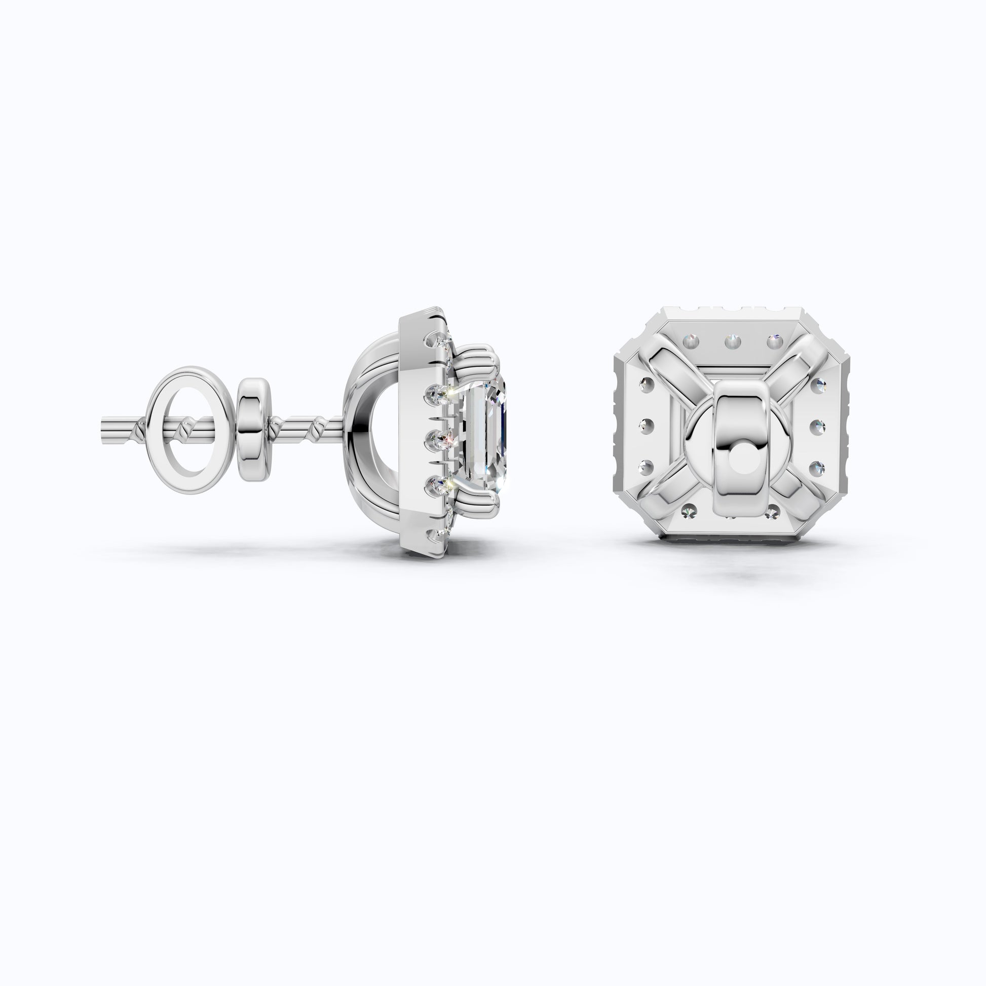 2.00 TCW Asscher Cut Lab Created Diamond Halo Stud Wedding Earrings, Square Earrings For Women