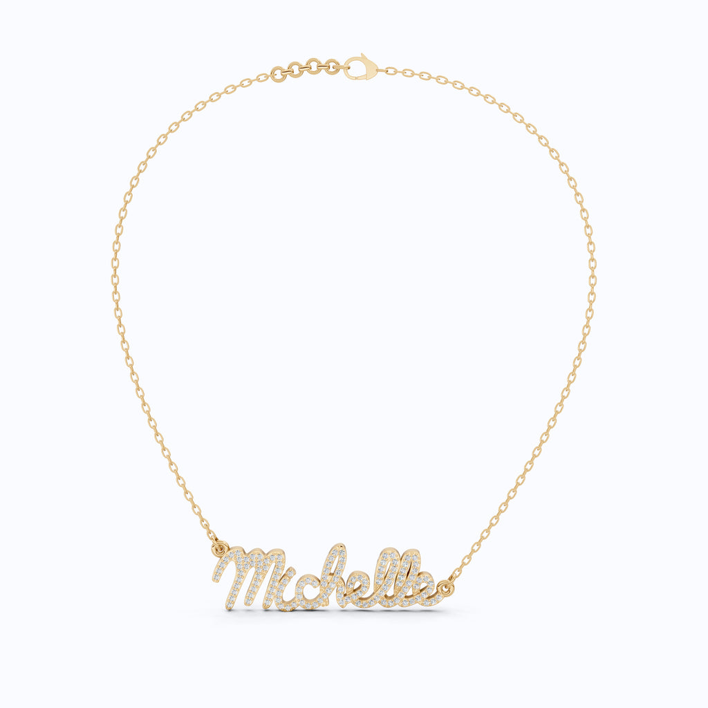 Personalized Script Name Pendant Necklace in 14k Solid Gold, 0.49 TCW Round Cut Lab Diamonds, Customized Jewelry, Birthday Gift for Her