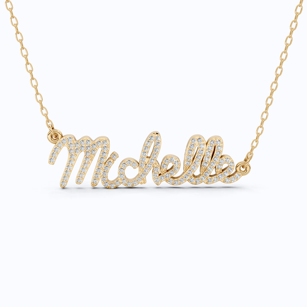 Personalized Script Name Pendant Necklace in 14k Solid Gold, 0.49 TCW Round Cut Lab Diamonds, Customized Jewelry, Birthday Gift for Her