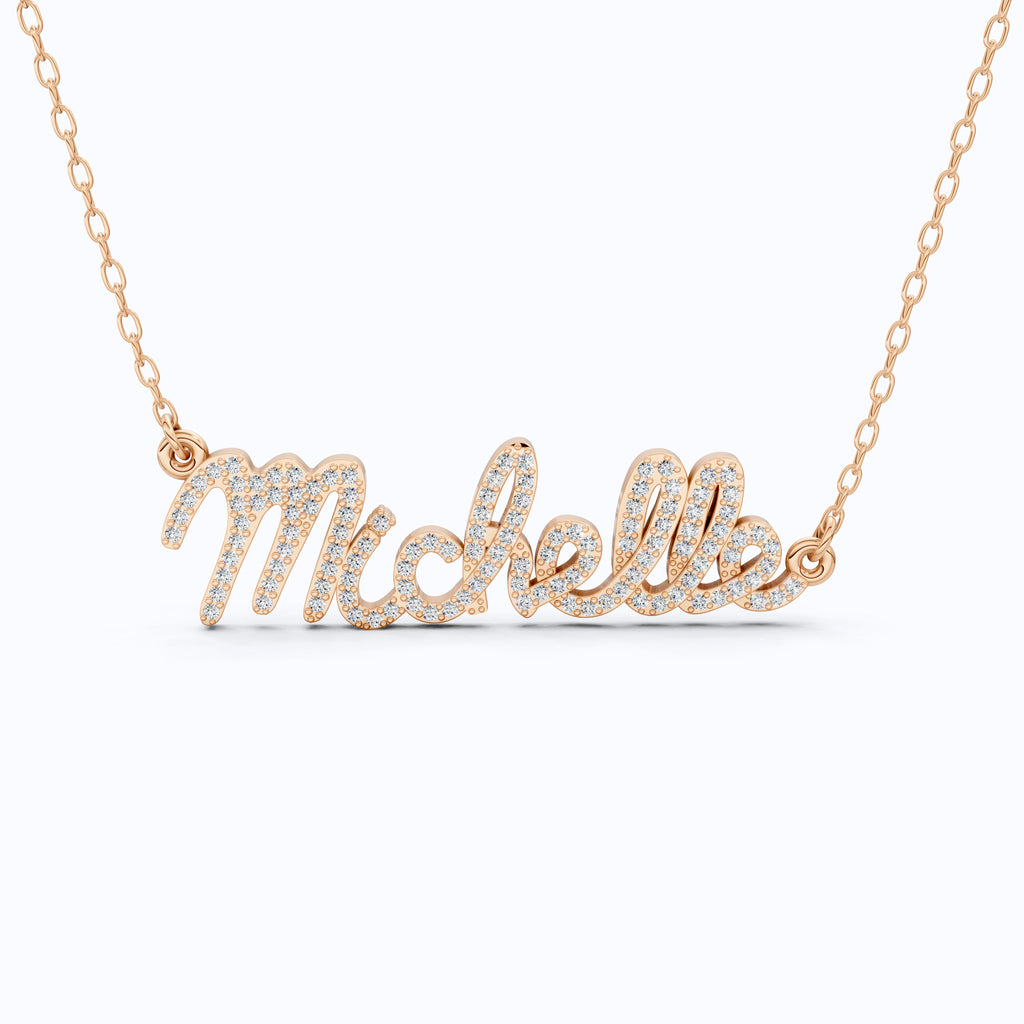 Personalized Script Name Pendant Necklace in 14k Solid Gold, 0.49 TCW Round Cut Lab Diamonds, Customized Jewelry, Birthday Gift for Her