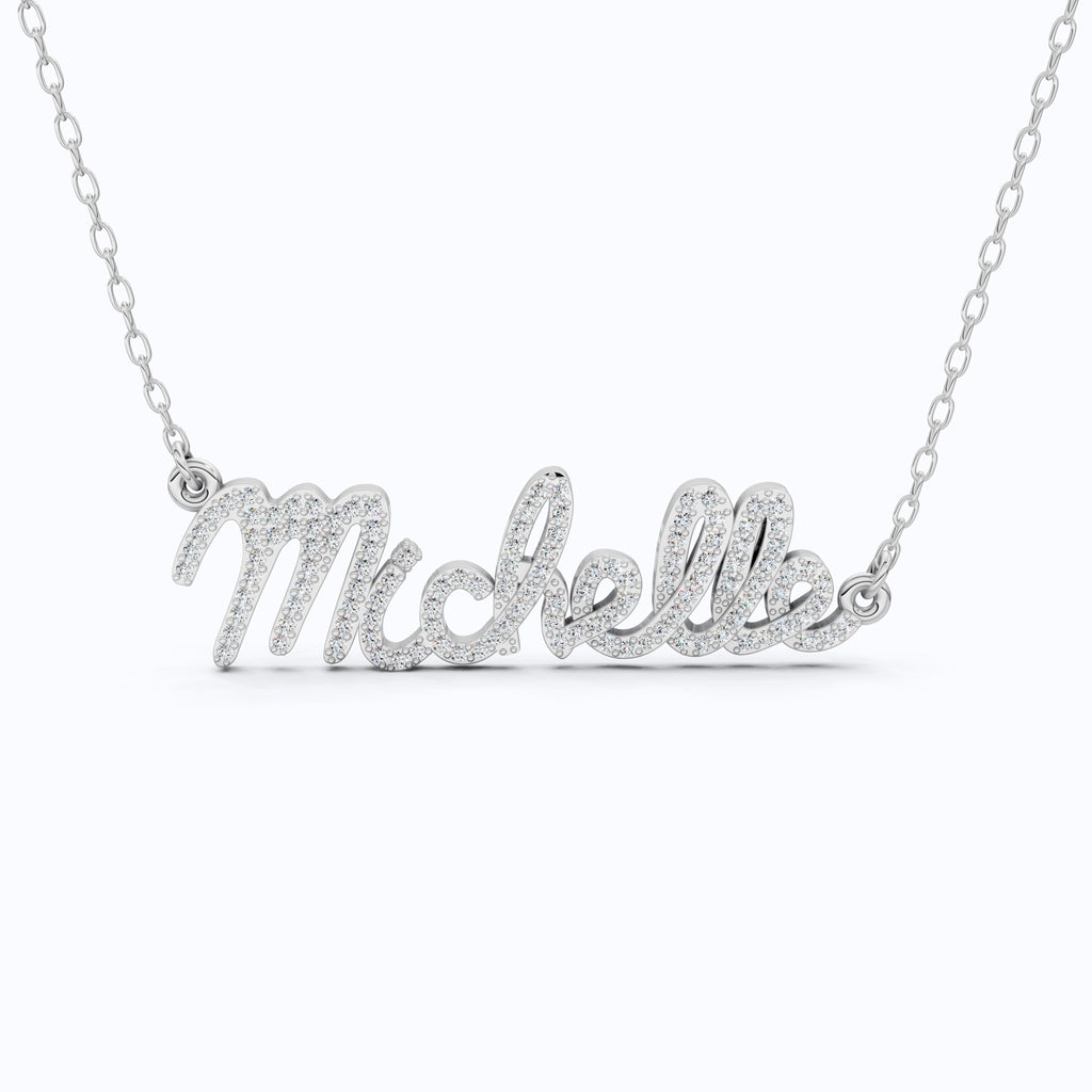 Personalized Script Name Pendant Necklace in 14k Solid Gold, 0.49 TCW Round Cut Lab Diamonds, Customized Jewelry, Birthday Gift for Her