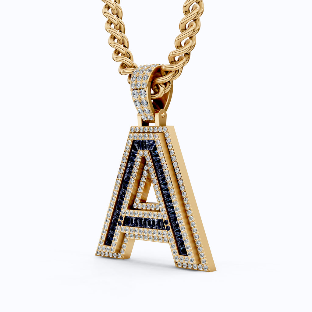Double Layered Halo Gemstone Alphabet Pendant, Initial Jewelry