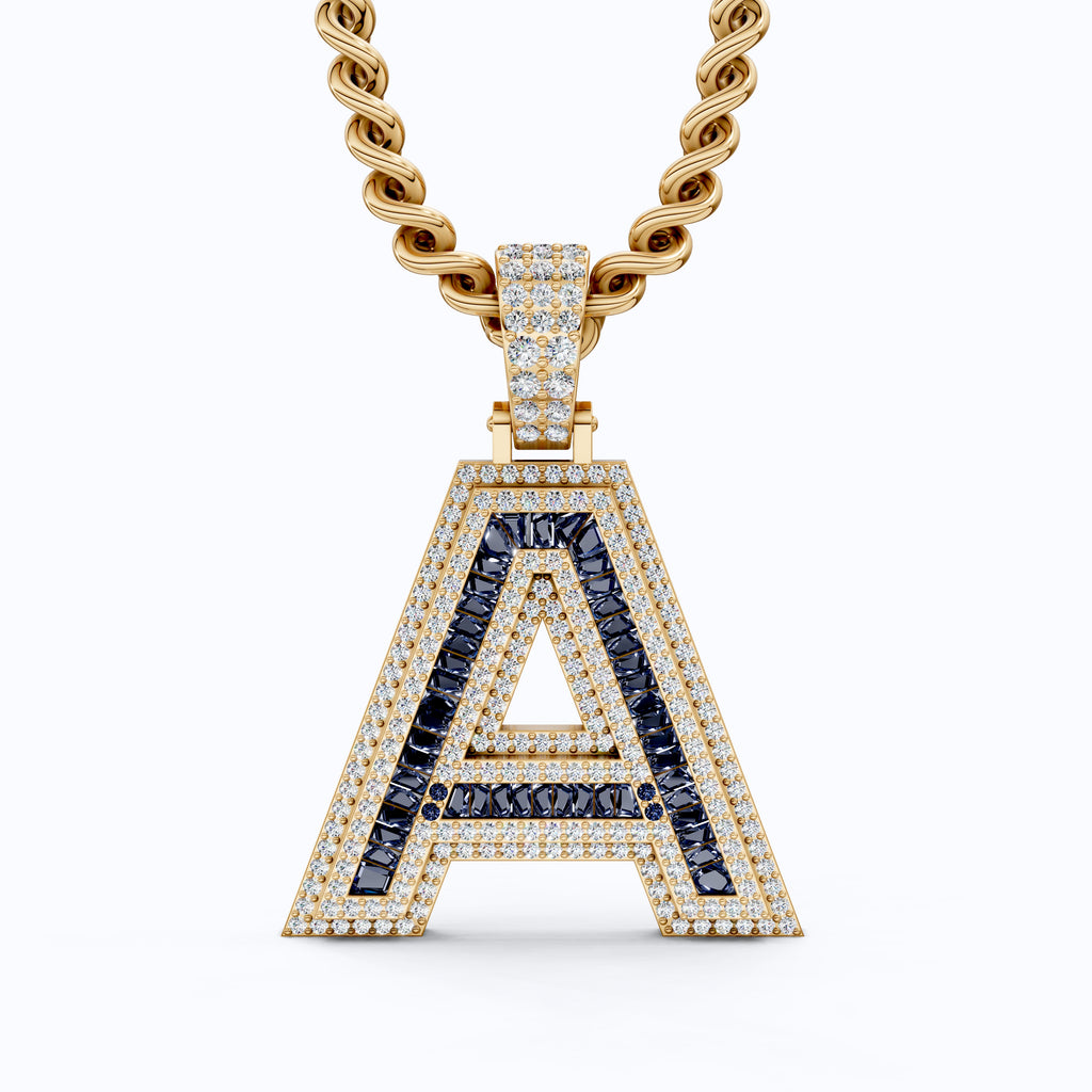 Double Layered Halo Gemstone Alphabet Pendant, Initial Jewelry