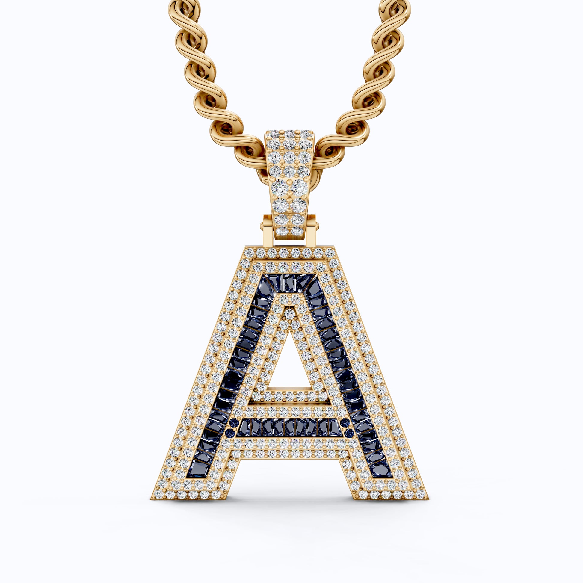 Double Layered Halo Gemstone Alphabet Pendant, Initial Jewelry