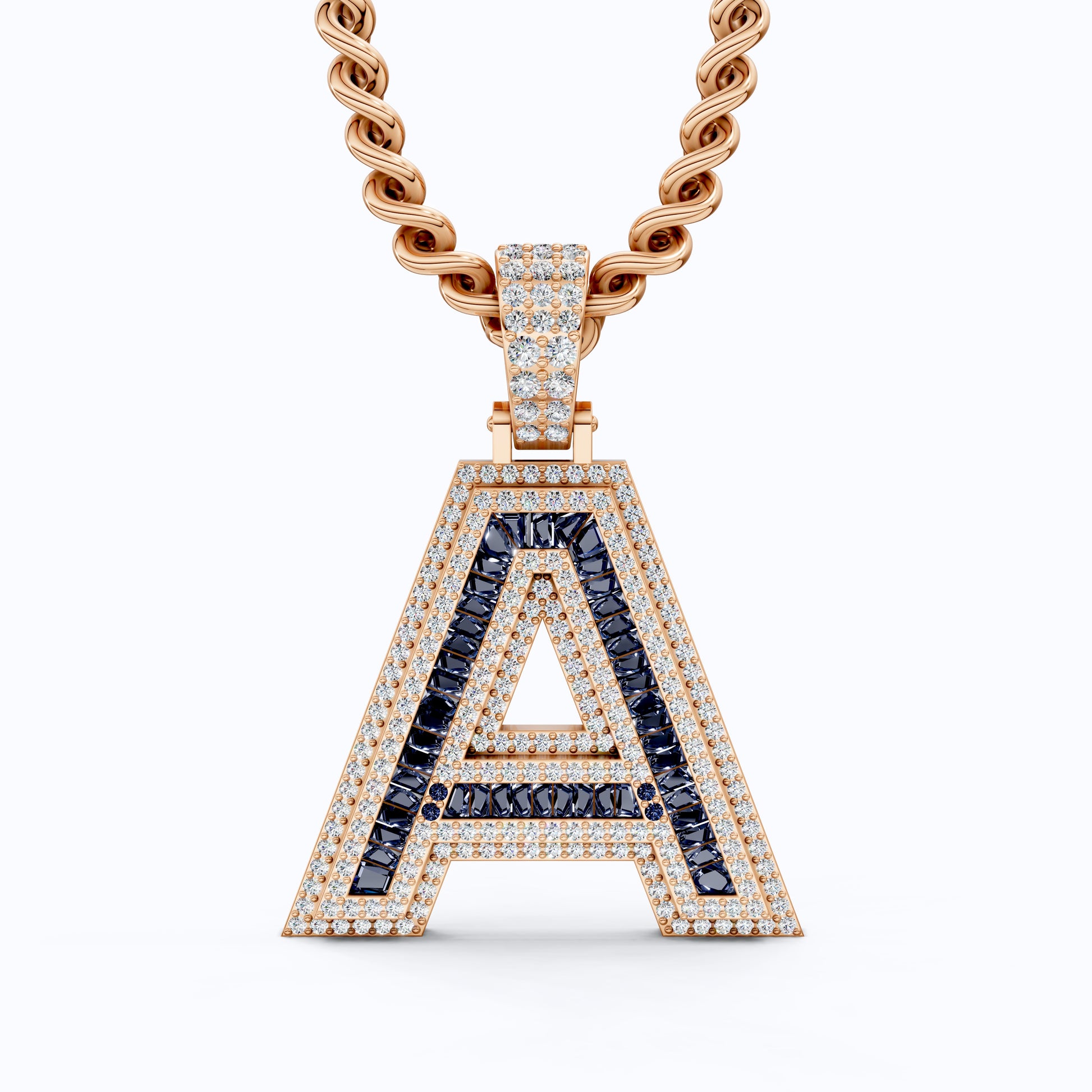 Double Layered Halo Gemstone Alphabet Pendant, Initial Jewelry
