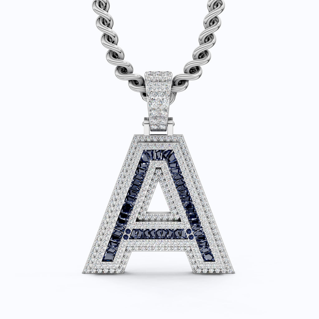 Double Layered Halo Gemstone Alphabet Pendant, Initial Jewelry