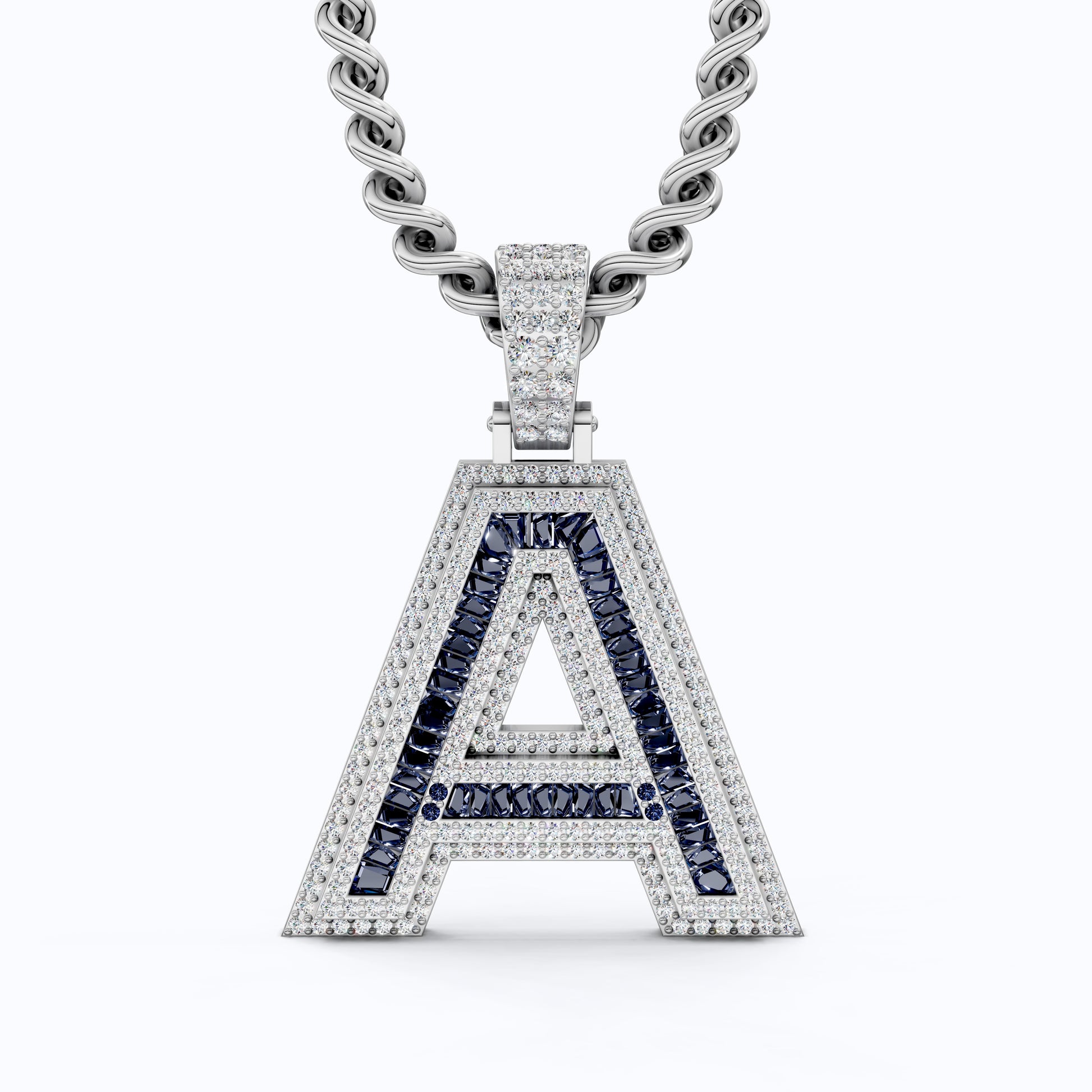 Double Layered Halo Gemstone Alphabet Pendant, Initial Jewelry